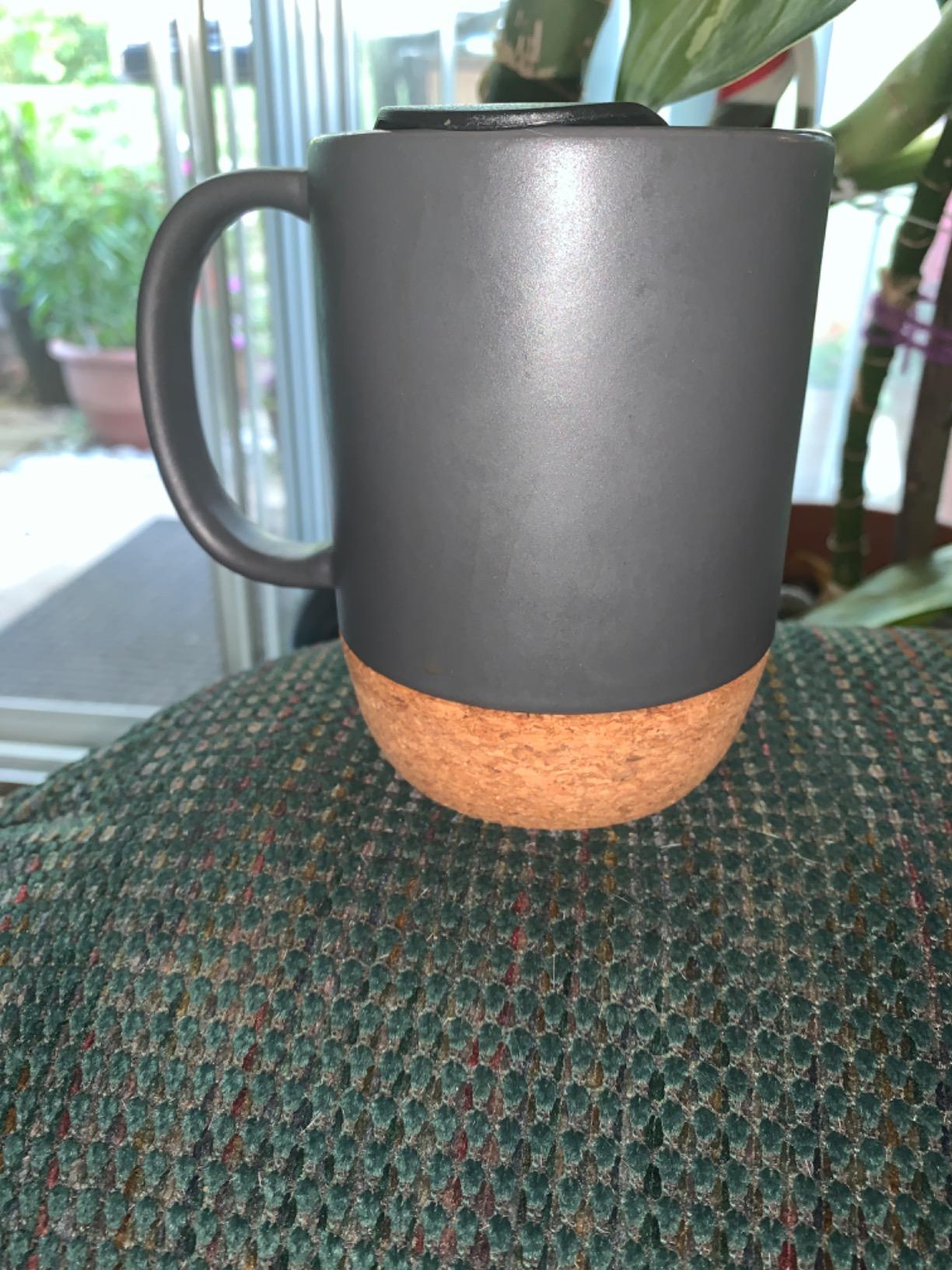DOWAN Coffee Mugs, 15 oz Mug Set of 2, Large Ceramic Coffee Mug with Cork Bottom and Spill Proof Lid for Mom Dad, Big Mug for Latte Tea, Matte Grey customer photo 1