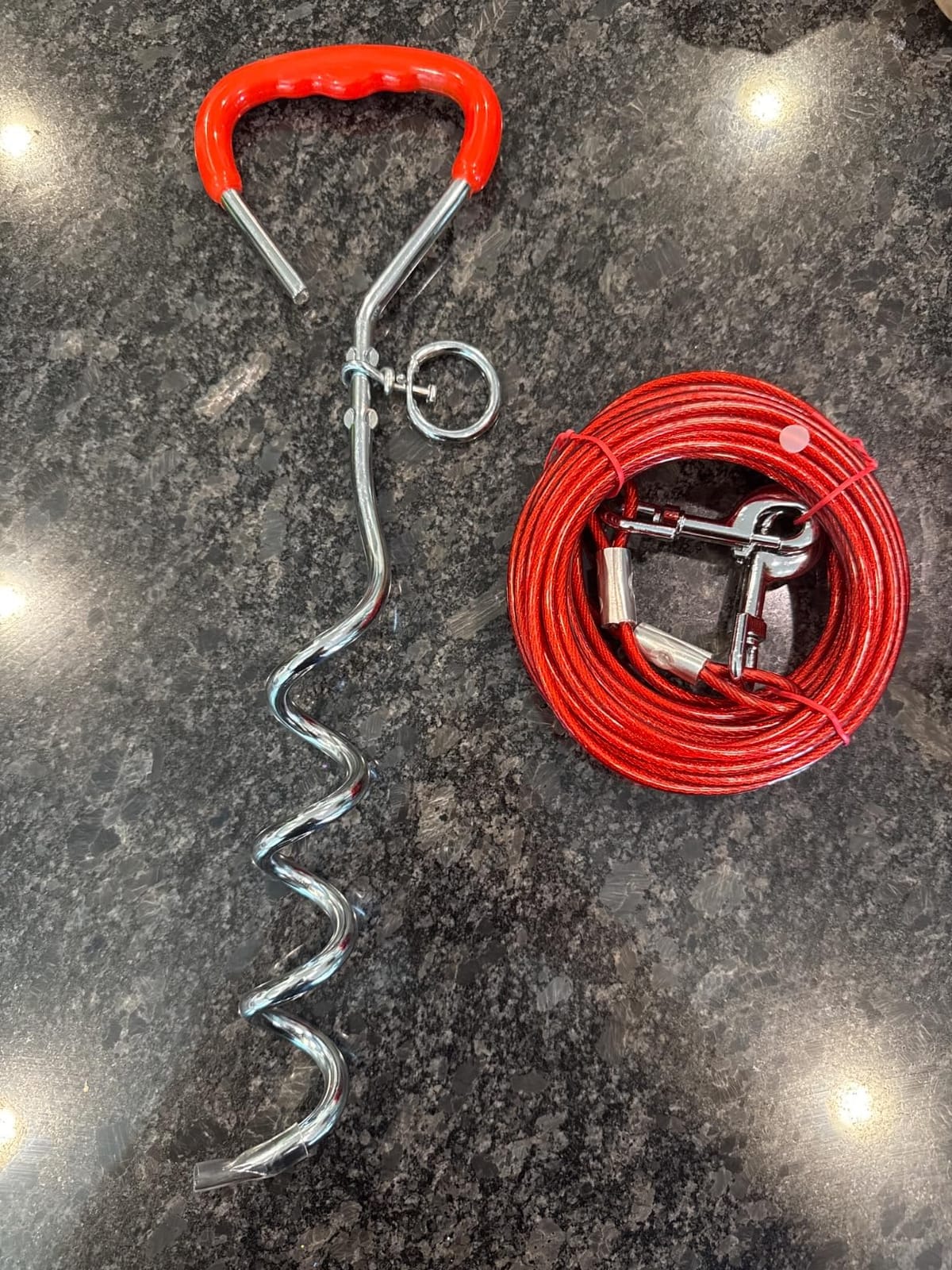 Supet Dog Tie Out Cable and Stake 32/16/10 ft Outdoor, Yard and Camping, for Medium to Large Dogs Up to 125 lbs, 16