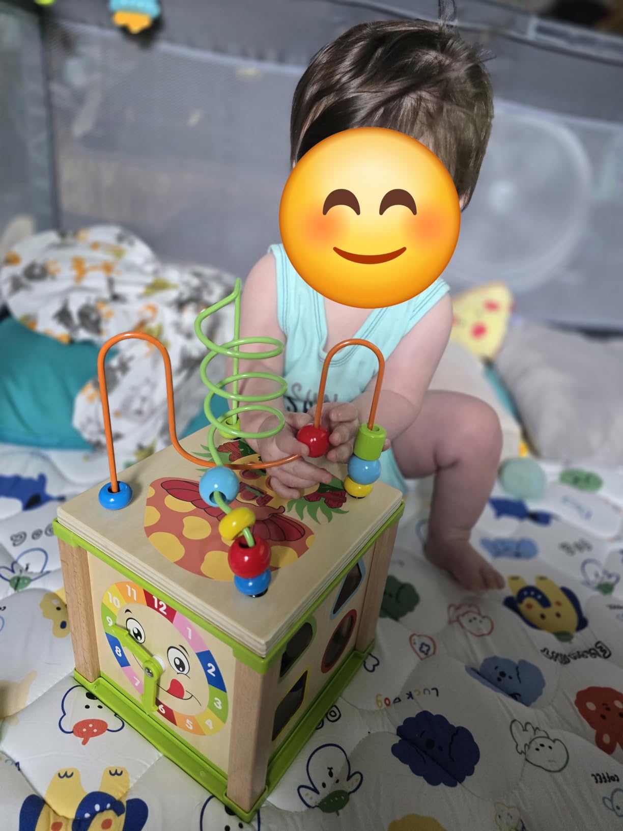 Wooden Activity Cube for 1 Year Old - 1 Year Old Boy Gifts - 1 Year Old Boy Toys - Educational Toys for 1 Year Old - Busy Cube with Bead Maze Toy - Baby Stacking Cups & Board Book - Blue Gift Box customer photo 1