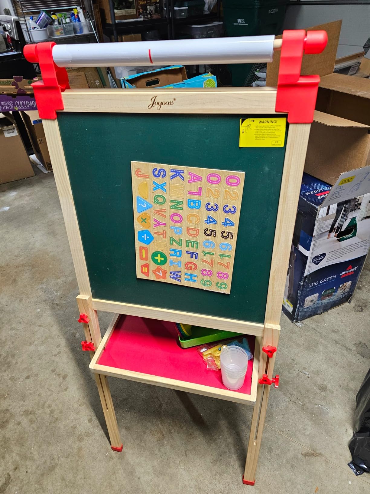 JOYOOSS Kids Wooden Easel with Paper Roll - Adjustable Magnetic Double Sided Drawing Board Whiteboard & Chalkboard Dry Easel Board, Children Art Easel for 3~12 Years Kids Boys Girls Painting Drawing customer photo 1