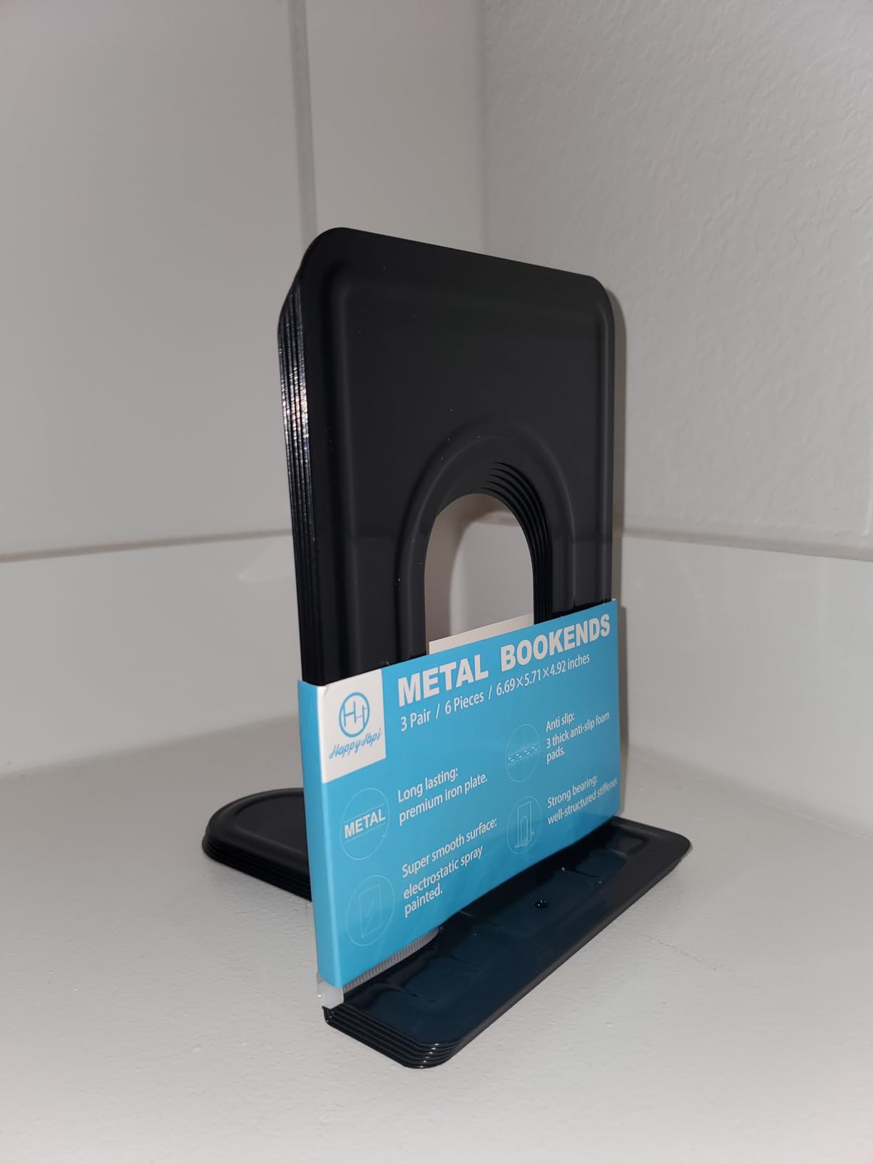 HappyHapi 3 Pairs Book Ends, Heavy Duty Bookends for Shelves, Black | Book Holder for Shelf, Non-Skid Metal Book Holders, Book Ends for Heavy Books, Book Stopper for Library, Office Supplies customer photo 2