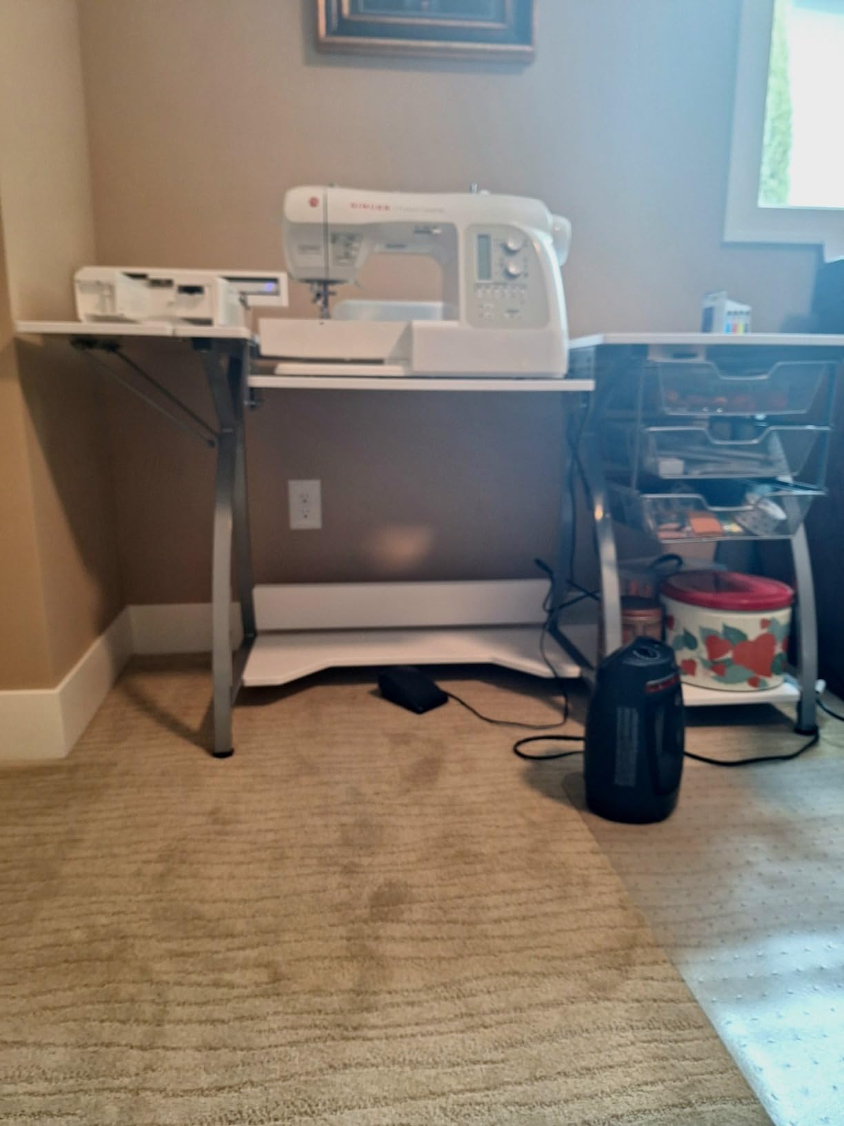 Sew Ready Pro Stitch Sewing Machine Table - 56.75 W x 23.75 D White Hobby and Sewing Machine Table with Storage Shelf and 3 Storage Drawers customer photo 1