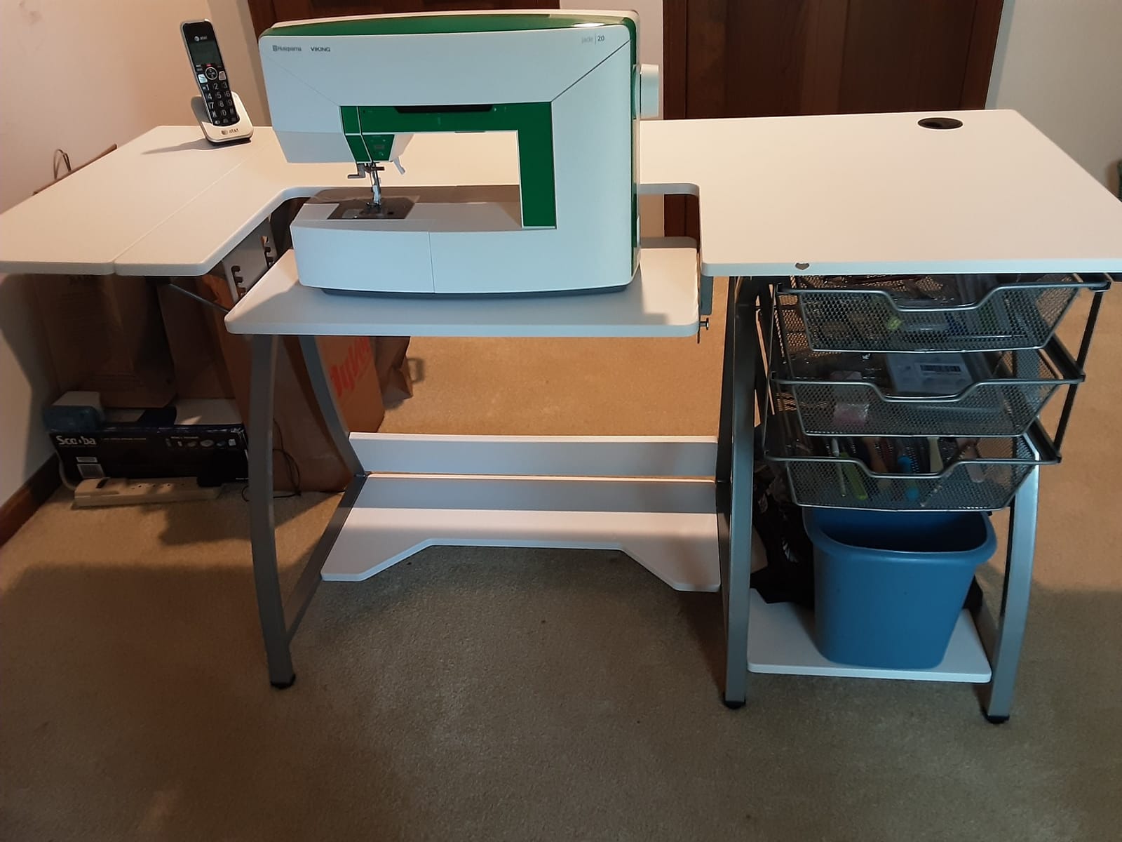 Sew Ready Pro Stitch Sewing Machine Table - 56.75 W x 23.75 D White Hobby and Sewing Machine Table with Storage Shelf and 3 Storage Drawers customer photo 2