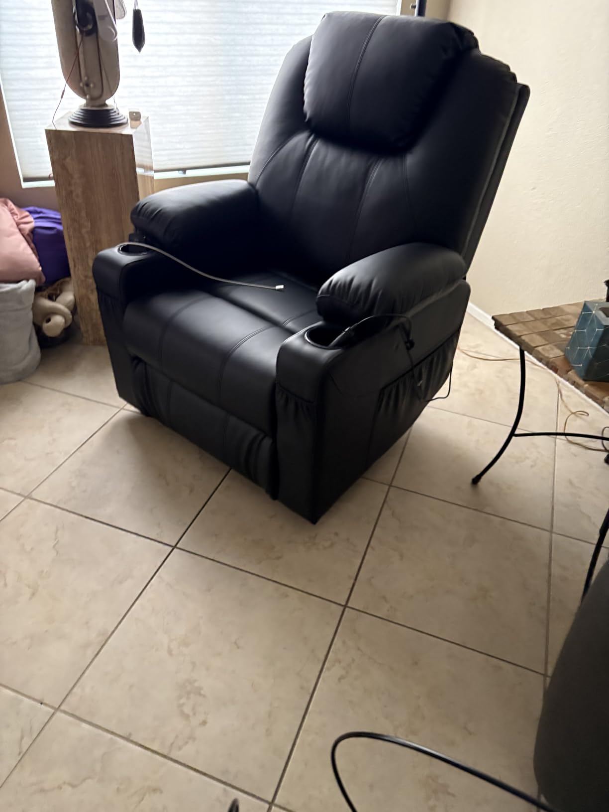 MCombo Power Lift Recliner Chair for Elderly, Heat and Massage 7040 (Medium) | FSC Certified, Multiple Sizes, USB & Type C Charging Port, Cup Holders, Side Pockets, Dark Brown Faux Leather customer photo 2
