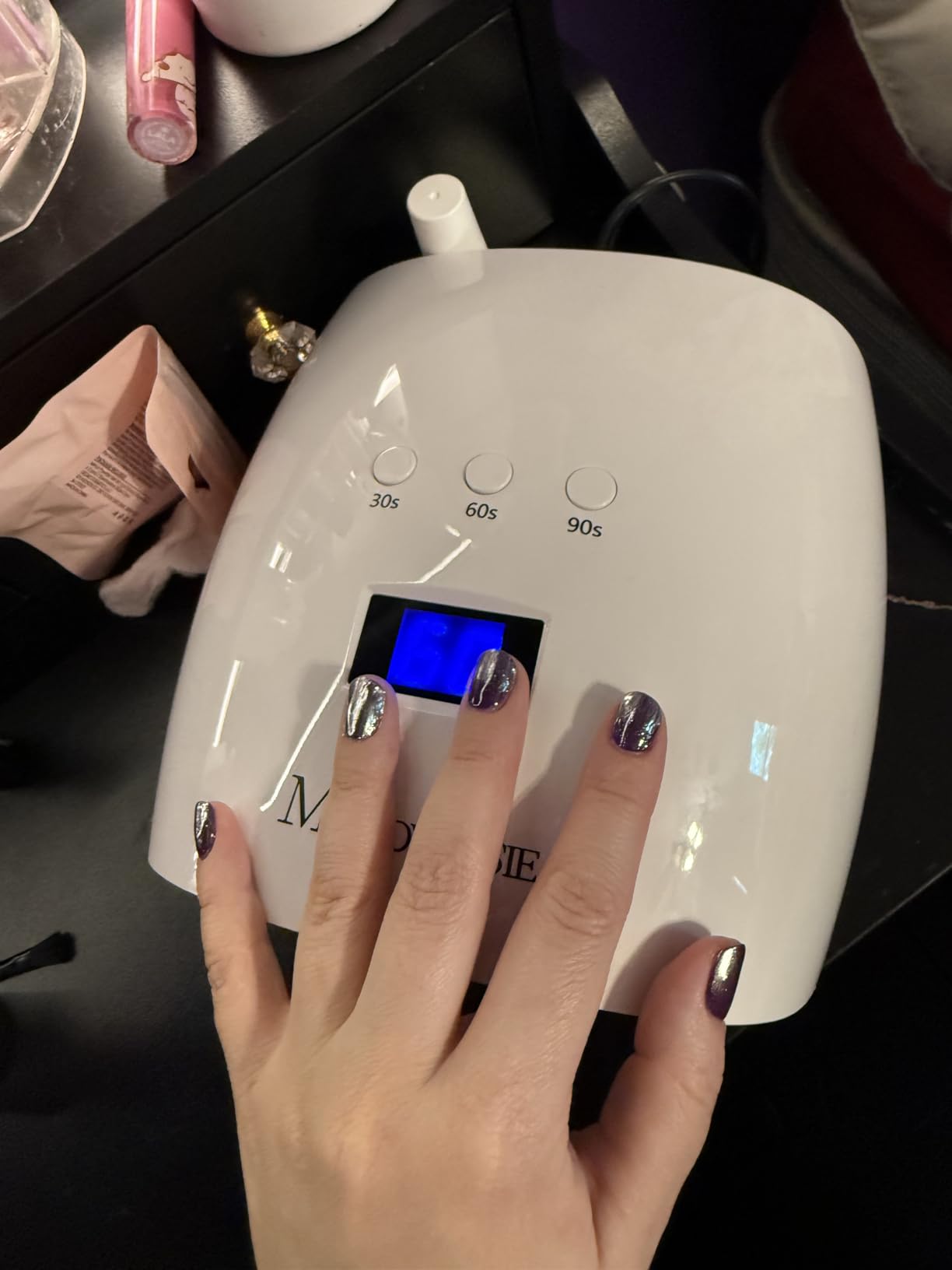 MelodySusie Detachable Base UV/LED Nail Lamp P-Plus30I for Hard Gel | 54W, 3 Timer Settings, Smart Sensor, LCD Display, 30 UV/LED Beads, Rhinestone Glue, Solid Nail Glue Gel, Liner Gel, White customer photo 2