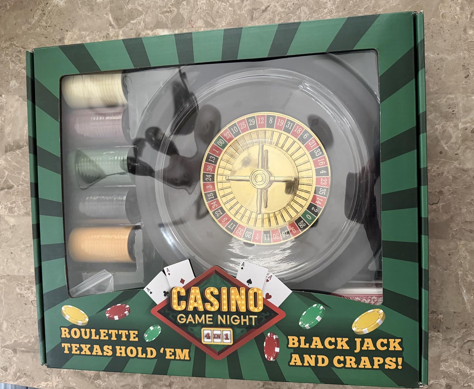 Brybelly Casino Night 4-in-1 Complete Game Set with Felts, Wheel, 100 Chips, Dice & Cards for Blackjack, Craps, Roulette & Texas Hold'em customer photo 2