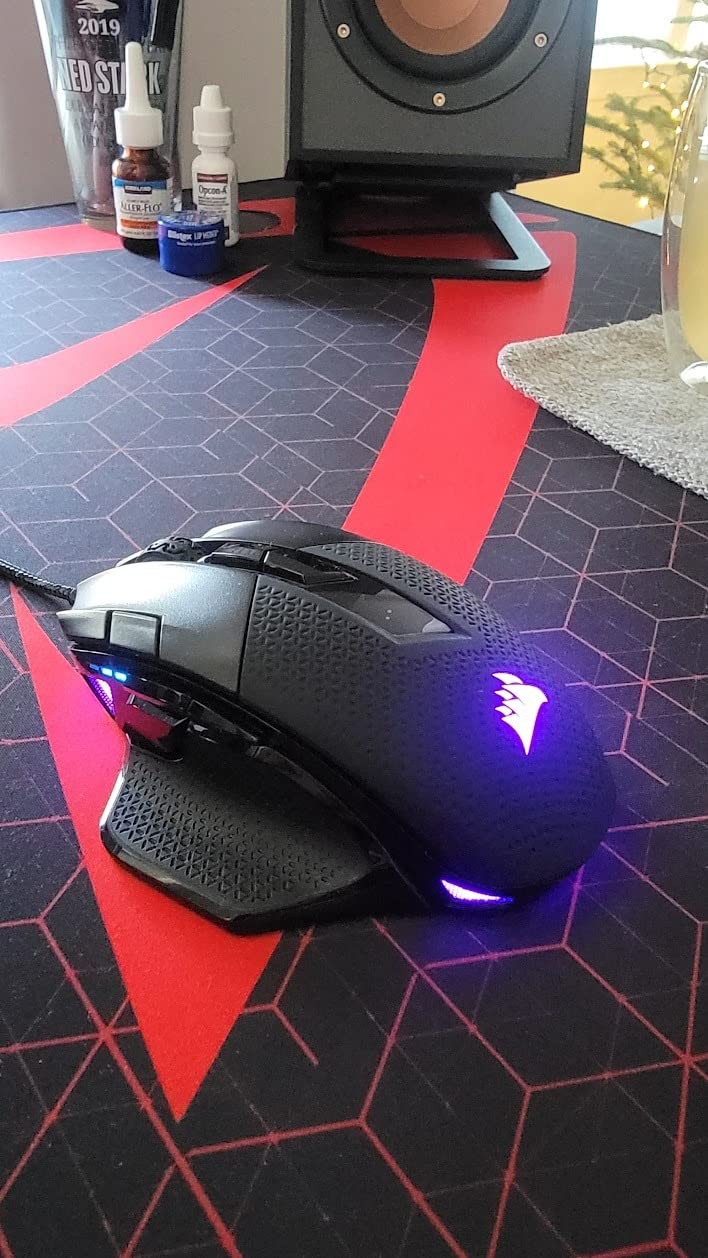 Corsair NIGHTSWORD RGB Adjustable Weight FPS MOBA PC Gaming Mouse - Black | 18,000 DPI, 10 Programmable Buttons, Thumb Rest, iCUE Compatible, Wired customer photo 1