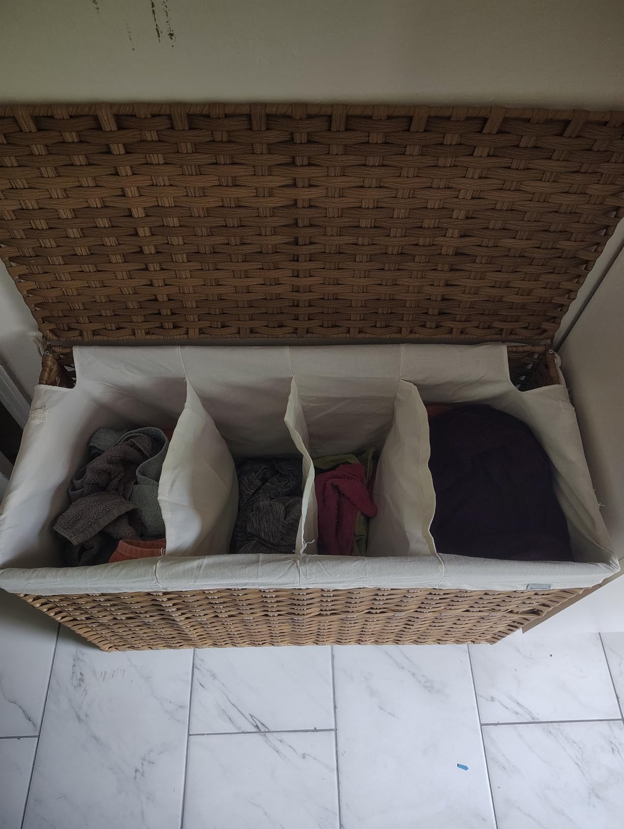SONGMICS Laundry Hamper with Lid, 110L Wicker Laundry Basket | 6 Mesh Bags, 2 Removable Liner Bags, 13 x 22.4 x 23.6 Inches, Natural, ULCB52NL customer photo 2