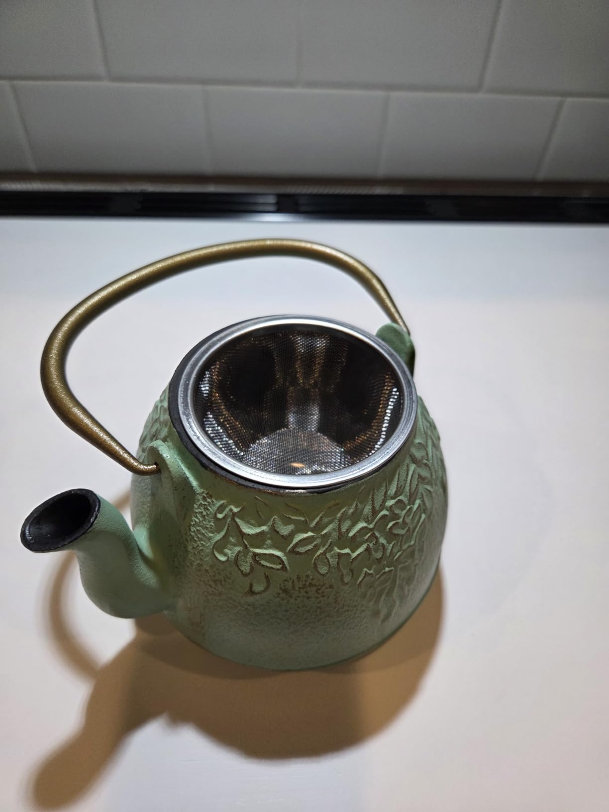 Tea Kettle, TOPTIER Japanese Cast Iron Teapot with Infuser, Cast Iron Tea Kettle Stovetop Safe, Wave Design Teapot Coated with Enameled Interior for 30 Ounce (900 ml), Midnight Black customer photo 2