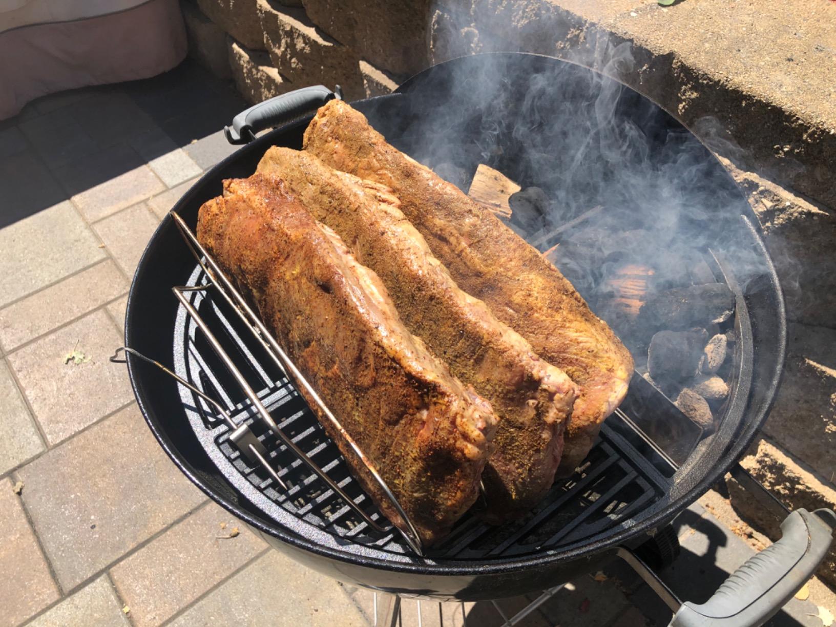 Extra Long Stainless Steel Rib Rack for Smoking and Grilling, Holds up to 3 Full Racks of Ribs, Fits 18