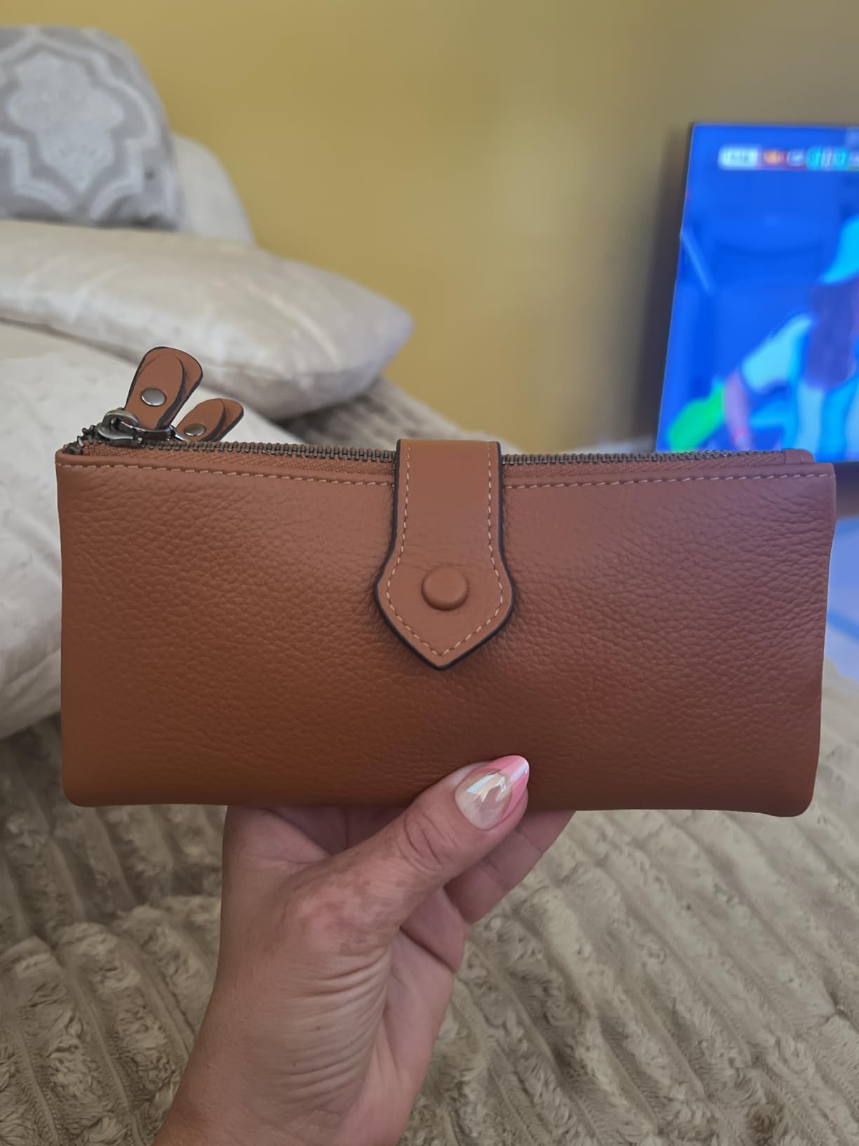 Women Soft Leather RFID Blocking Bifold Slim Wallets Ladies Credit Card Holder Double Zipper Pocket customer photo 2