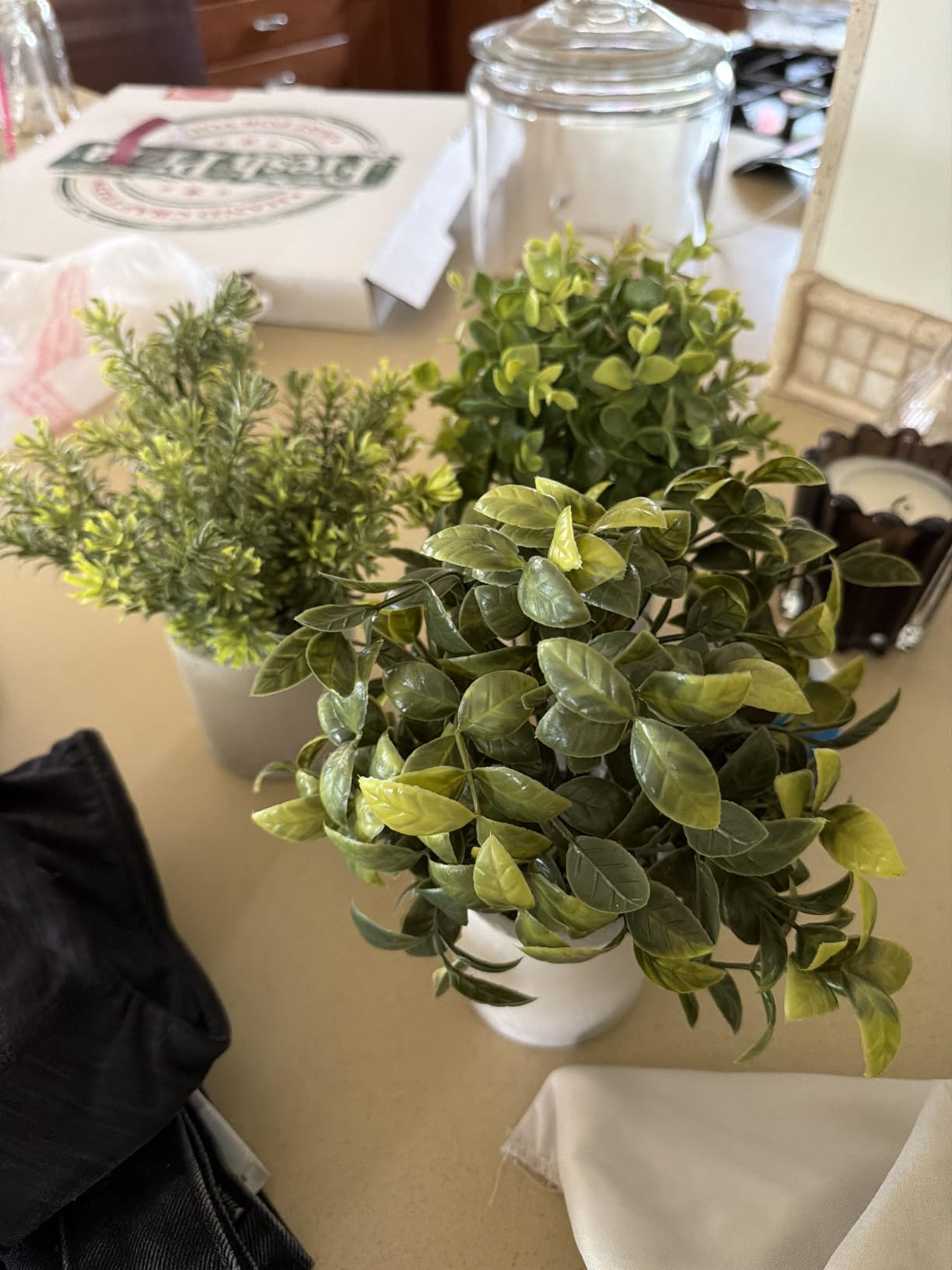 Der Rose 3 Pack Mini Potted Fake Plants Artificial Plastic Eucalyptus Plants Topiaries for Home Office Desk Farmhouse Shelf Room Bathroom Decor(Sage Green) customer photo 2