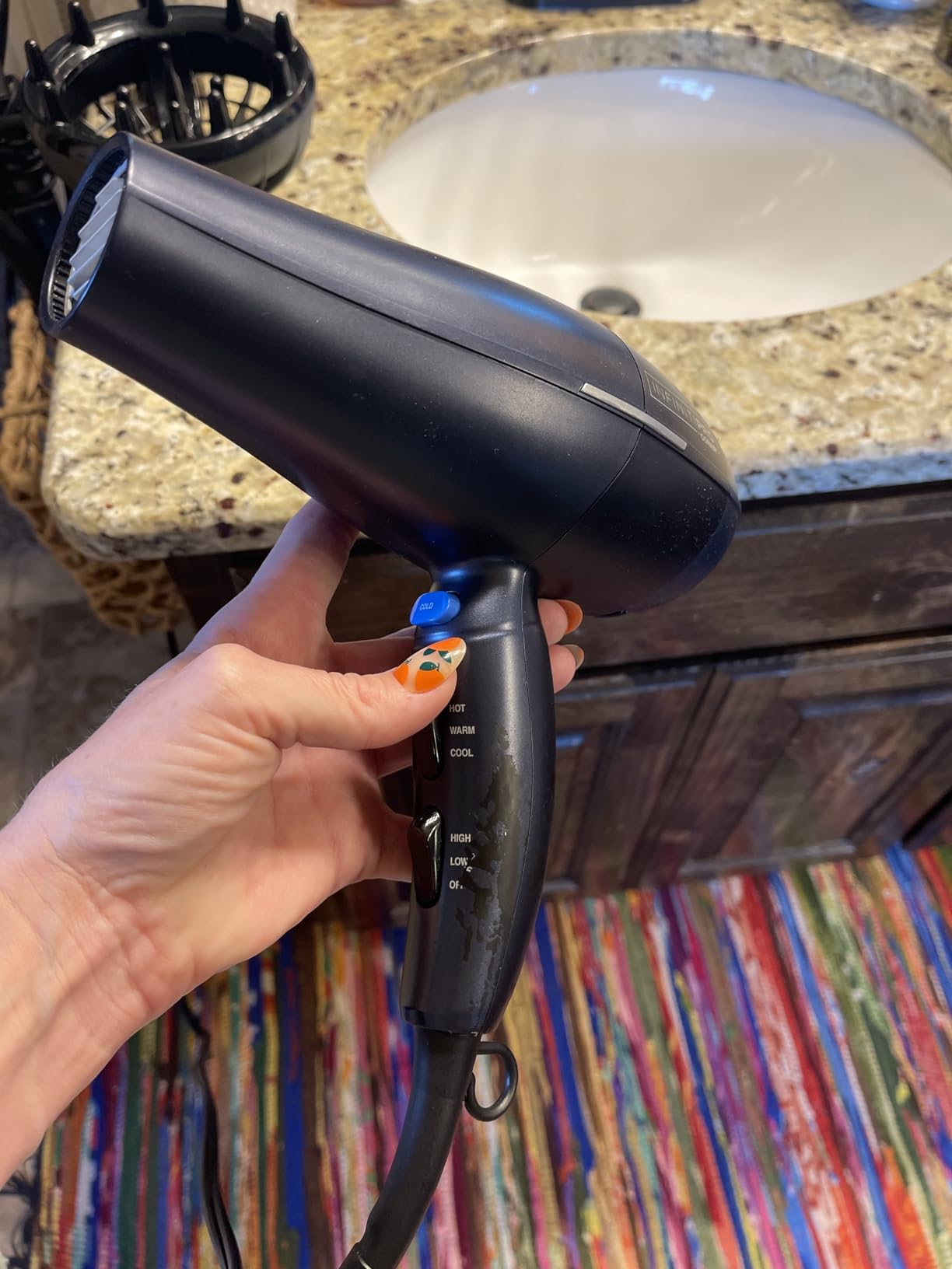 Conair Hair Dryer with Multi-Chamber Hair Diffuser Attachment, Dark Blue | 1875W blow dryer for curly, coily, and wavy hair, ionic and ceramic technology help reduce frizz and protect curls customer photo 2