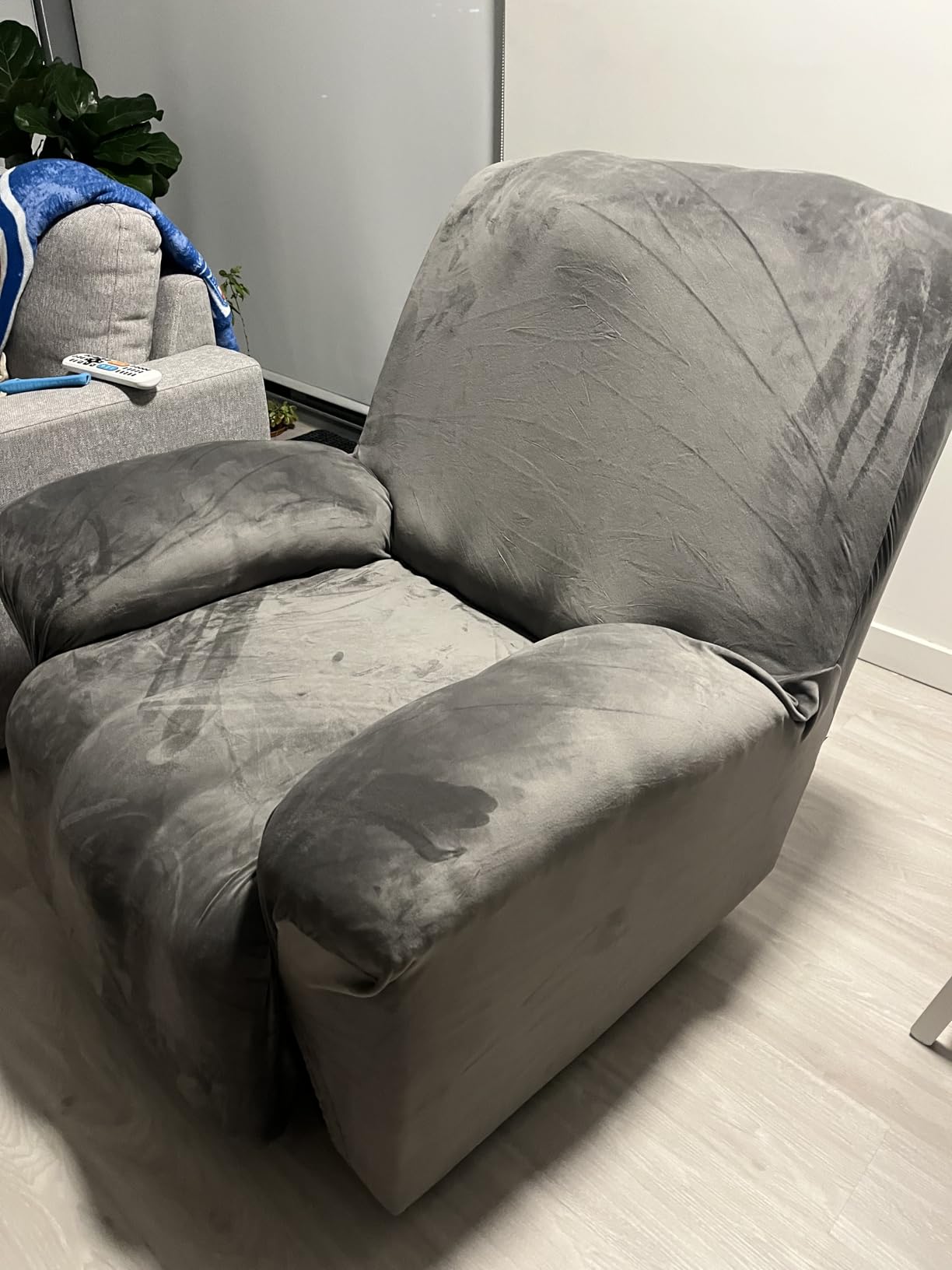 H.VERSAILTEX Velvet Recliner Chair Covers 1-Piece for Reclining Chair, Recliner Cover Feature Thick Luxury and Soft Fabric with Elastic Bottom, Anti-Slip Foams Attached (Grey, Large) customer photo 1