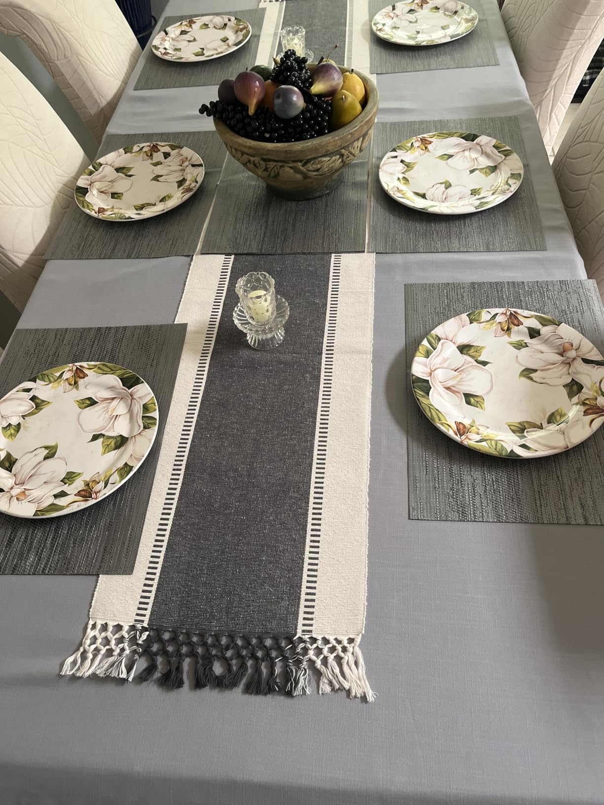 DII Dobby Stripe Table Runner, 13x72, French Blue & Cream Background | Woven Decorative Table Runner customer photo 2