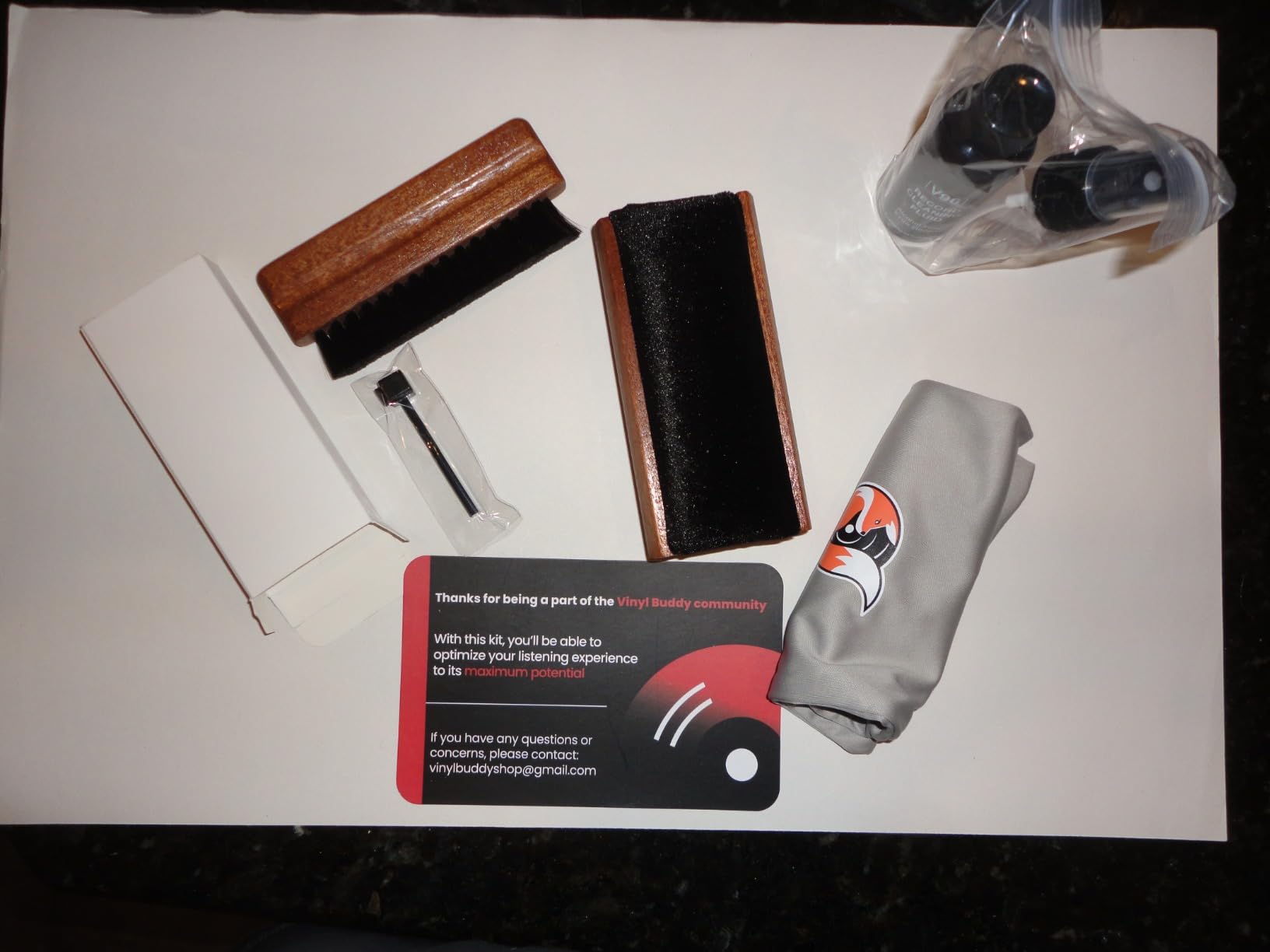 Vinyl Buddy 5-in-1 Vinyl Record Cleaning Kit | Premium Hardwood Velvet & Microfiber Brush, Stylus Brush, Alcohol-Free Solution & Storage Pouch - Clean, Protect & Restore Your LPs customer photo 2