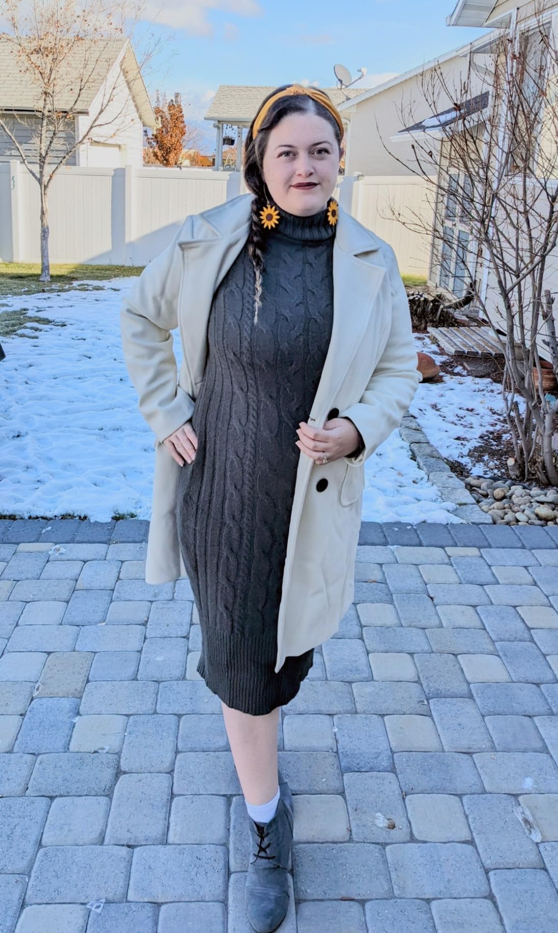 Women Elegant Notched Collar Double Breasted Wool Blend Over Coat customer photo 1