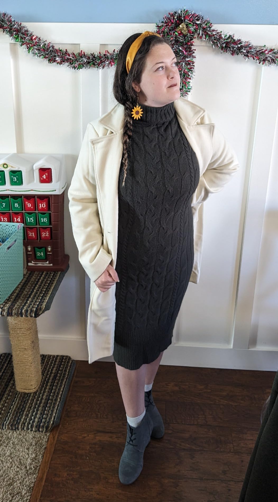 Women Elegant Notched Collar Double Breasted Wool Blend Over Coat customer photo 2