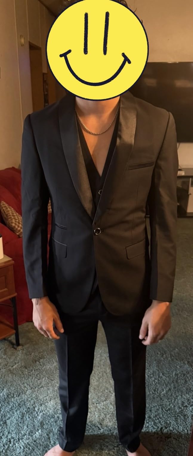 MY'S Men's 3 Piece Tuxedo Set with Tie, Shawl Lapel Suit Blazer Vest Pants customer photo 2