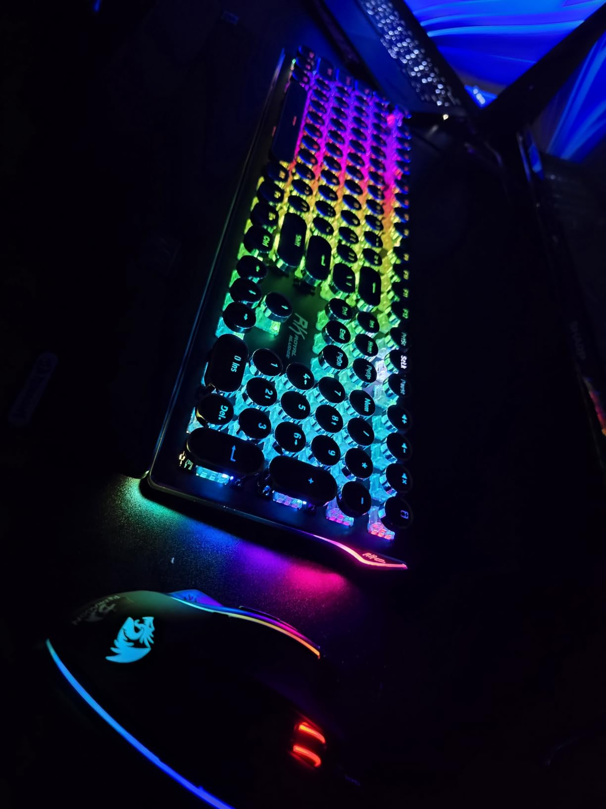 RK ROYAL KLUDGE S108 Typewriter Keyboard, Retro Mechanical Gaming Keyboard Wired 108 Keys with RGB Backlit Sidelight, Detachable Wrist Rest, Round Keycaps Blue Switches - Black customer photo 2
