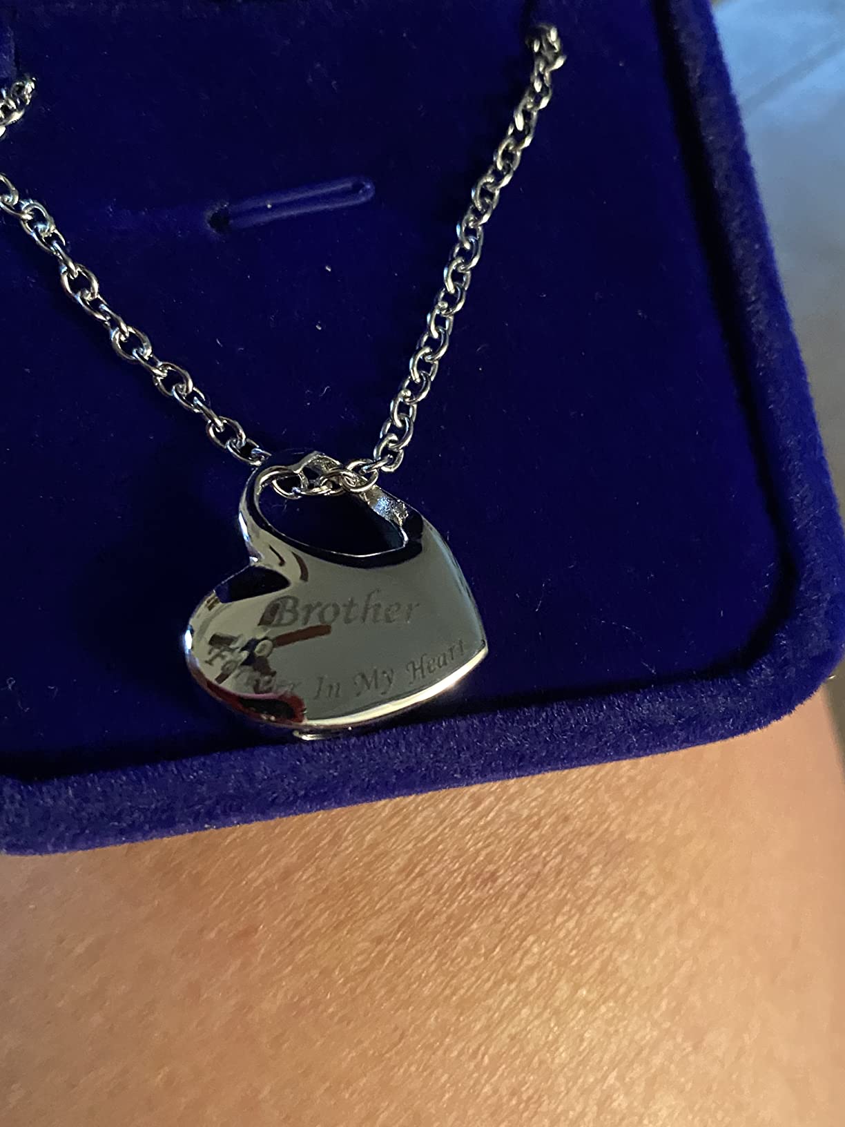 Cremation Urn Necklace for Ashes Urn Jewelry,Forever in My Heart Carved Stainless Steel Keepsake Waterproof Memorial Pendant customer photo 1