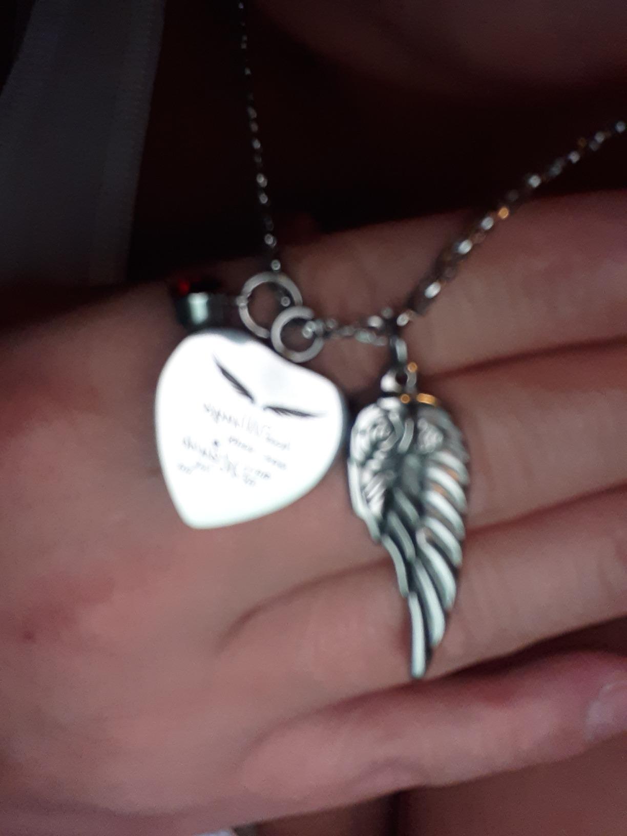 Dletay Heart Urn Necklace for Ashes with 12 Birthstones Cremation Jewelry for Ashes -Your Wings Were Ready My Heart Was Not customer photo 1
