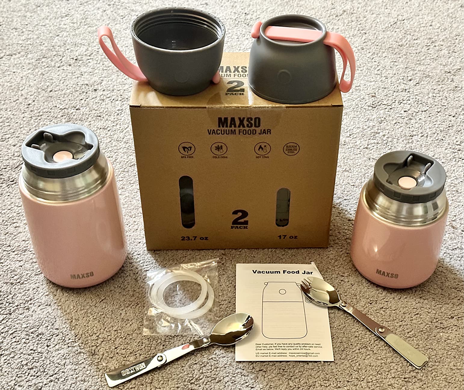 MAXSO 2 Pack Soup Thermo for Hot & Cold Food for Kids Adults, Vacuum Insulated Food Jar Thermal Lunch Containers, Travel Food Flask with Spoon (24 oz,17 oz) (Dark Blue) customer photo 2