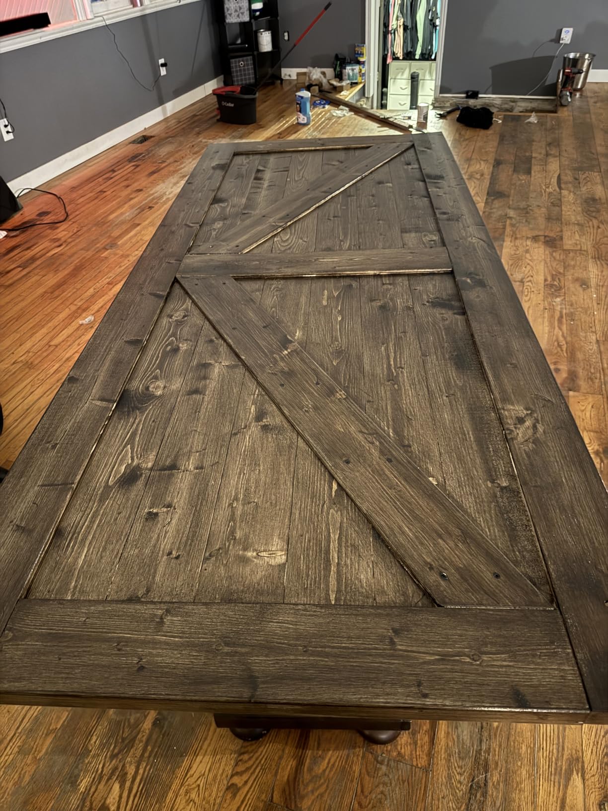 S&Z TOPHAND 36in x 84in Unfinished British Brace Knotty Barn Door with 6.6FT Sliding Door Hardware Kit/Solid Wood/Sliding Door/Double Surfaces customer photo 1