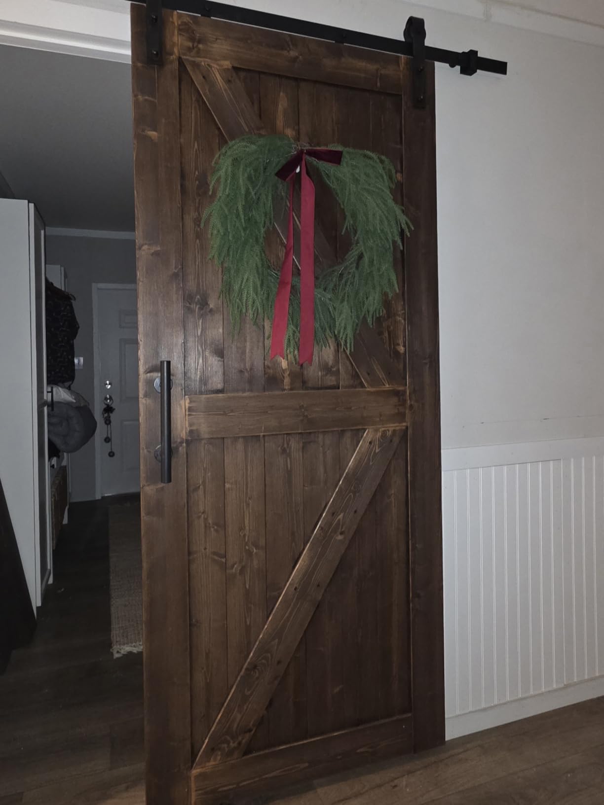 S&Z TOPHAND 36in x 84in Unfinished British Brace Knotty Barn Door with 6.6FT Sliding Door Hardware Kit/Solid Wood/Sliding Door/Double Surfaces customer photo 2