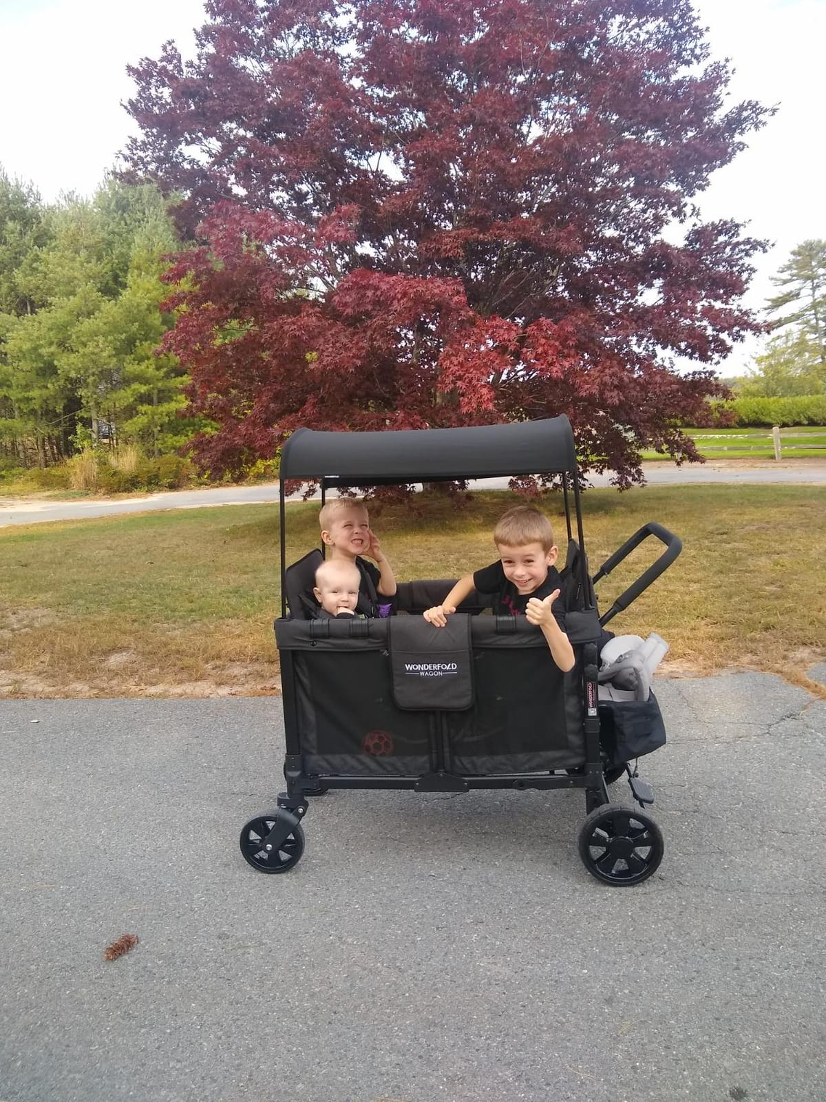 WonderFold W4 Original Stroller Wagon, 4 Seater, Black | Foldable Wagon with an Adjustable Canopy & Deep Carriage, All-Terrain Wheels & 5-Point Harnesses for Babies, Toddlers & Kids customer photo 2