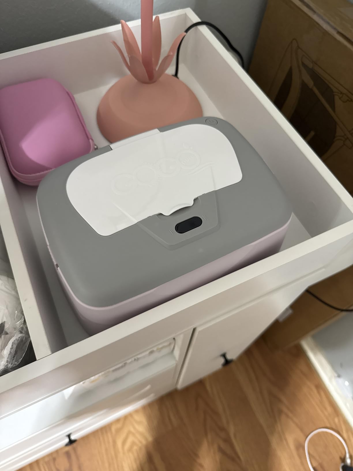 GOGO pure Baby Wet Wipes Warmer & Dispenser, Holder and Case - Purple, Playful/Cute, with Easy Press On/Off Switch, Holds 100 Wipes, Worldwide Use customer photo 1