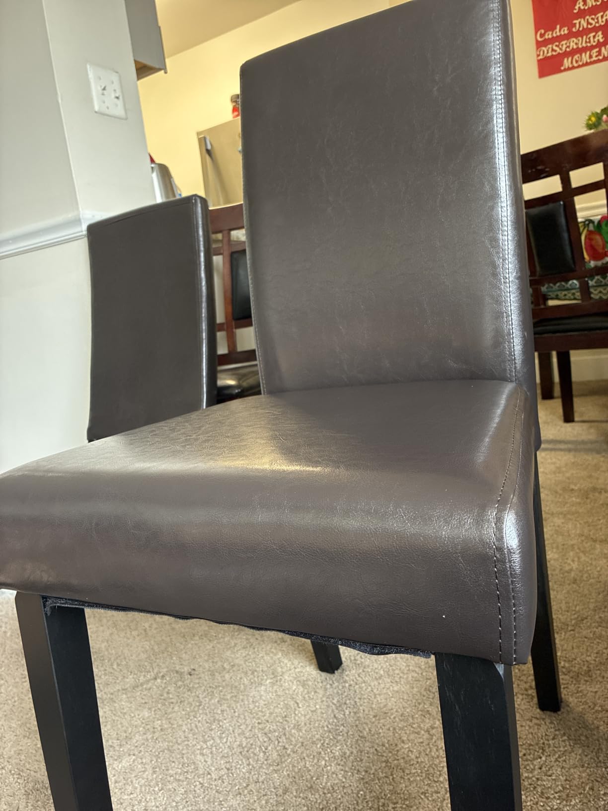 Yaheetech Dining Chairs Set of 4 Upholstered Kitchen Chairs Dark Brown | Faux Leather High Back Parson Chairs, Solid Wood Legs, Adjustable Footpads, Modern Armless for Dining Room customer photo 2