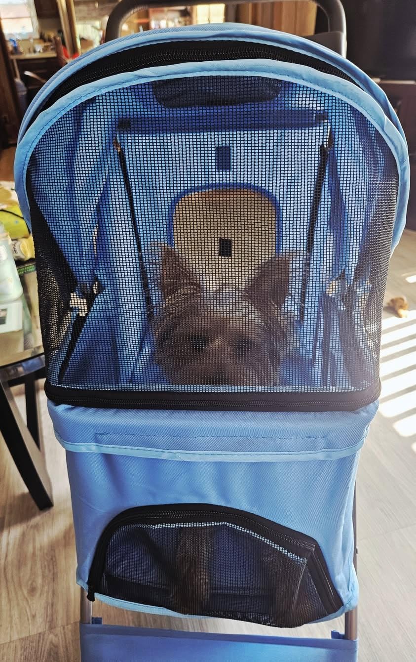 ZENY Foldable Pet Stroller, Cat/Dog Stroller with 4 Wheels | Pet Travel Carrier Strolling Cart with Storage Basket, Cup Holder, Black customer photo 1