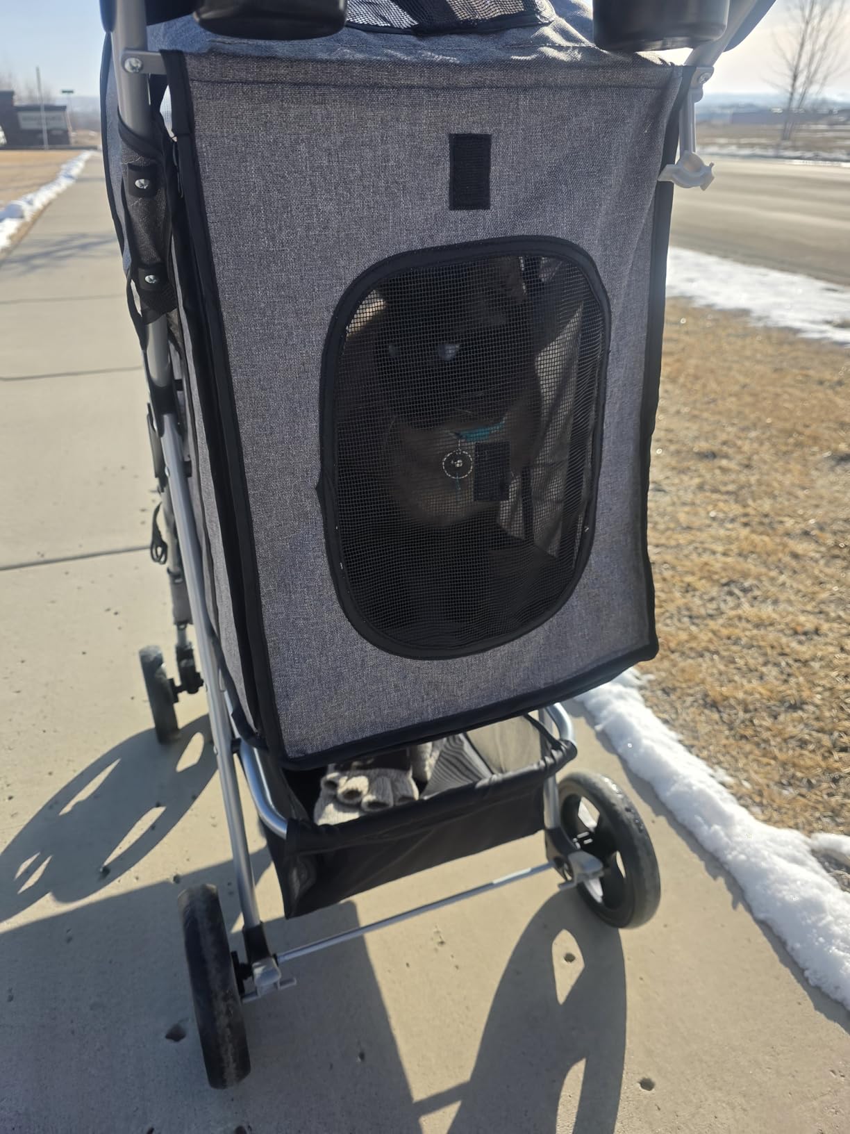 ZENY Foldable Pet Stroller, Cat/Dog Stroller with 4 Wheels | Pet Travel Carrier Strolling Cart with Storage Basket, Cup Holder, Black customer photo 2
