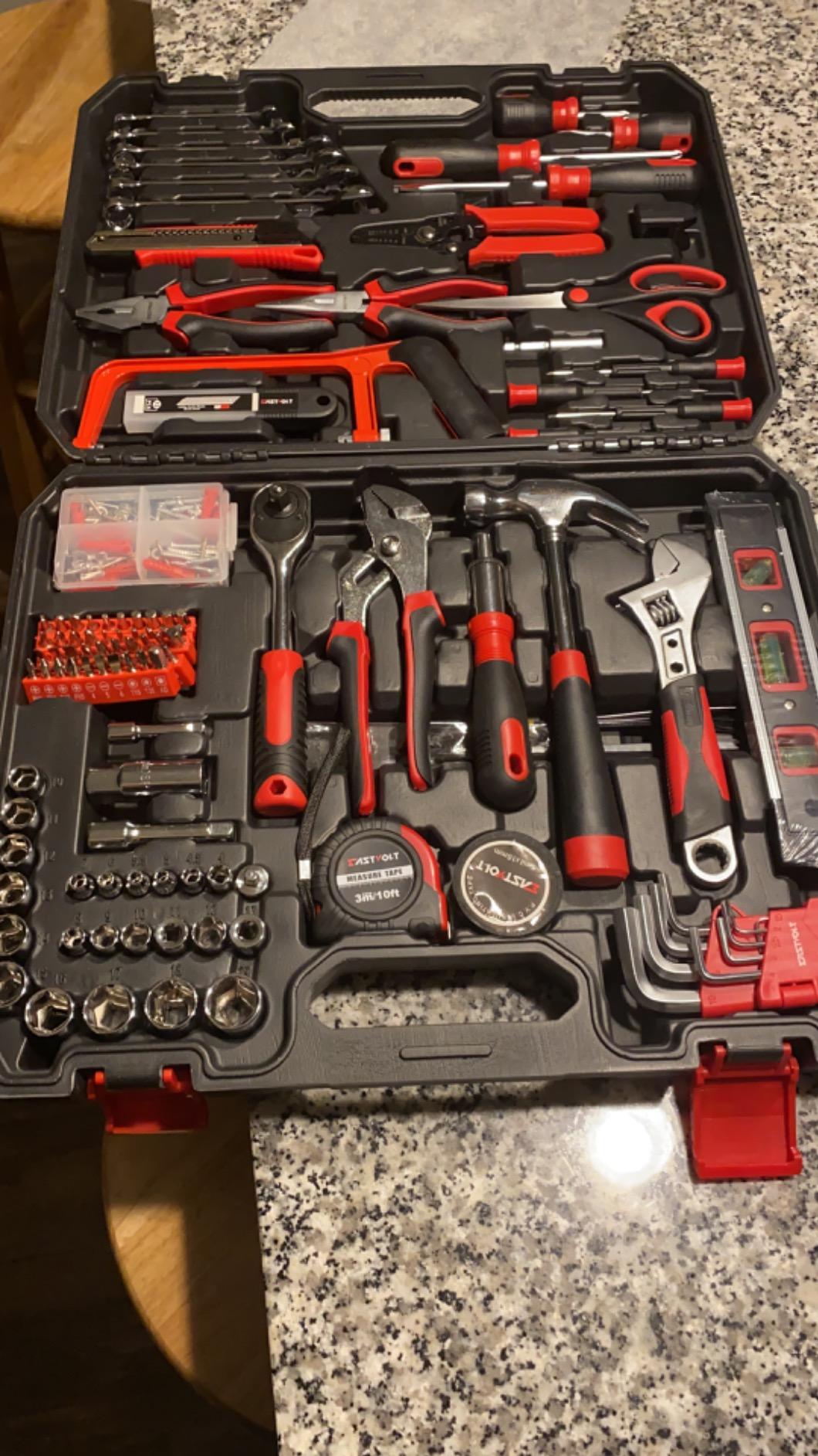 Eastvolt 128-Piece Home Repair Tool Set, Tool Sets for Homeowners, General Household Hand Tool Set with Storage Toolbox, EVHT12801, Black + Red (ASK01) customer photo 1