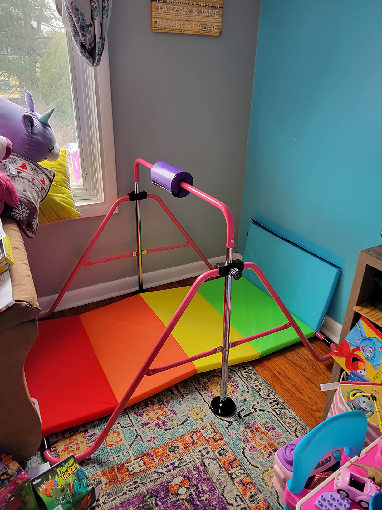WATBKHE Gymnastics Bars for Kids Gymnastic Equipment | Adjustable Height, Foldable Structure, Stable Load Support, Triangular Base, Thickened Steel Tubes for Indoor & Outdoor customer photo 1
