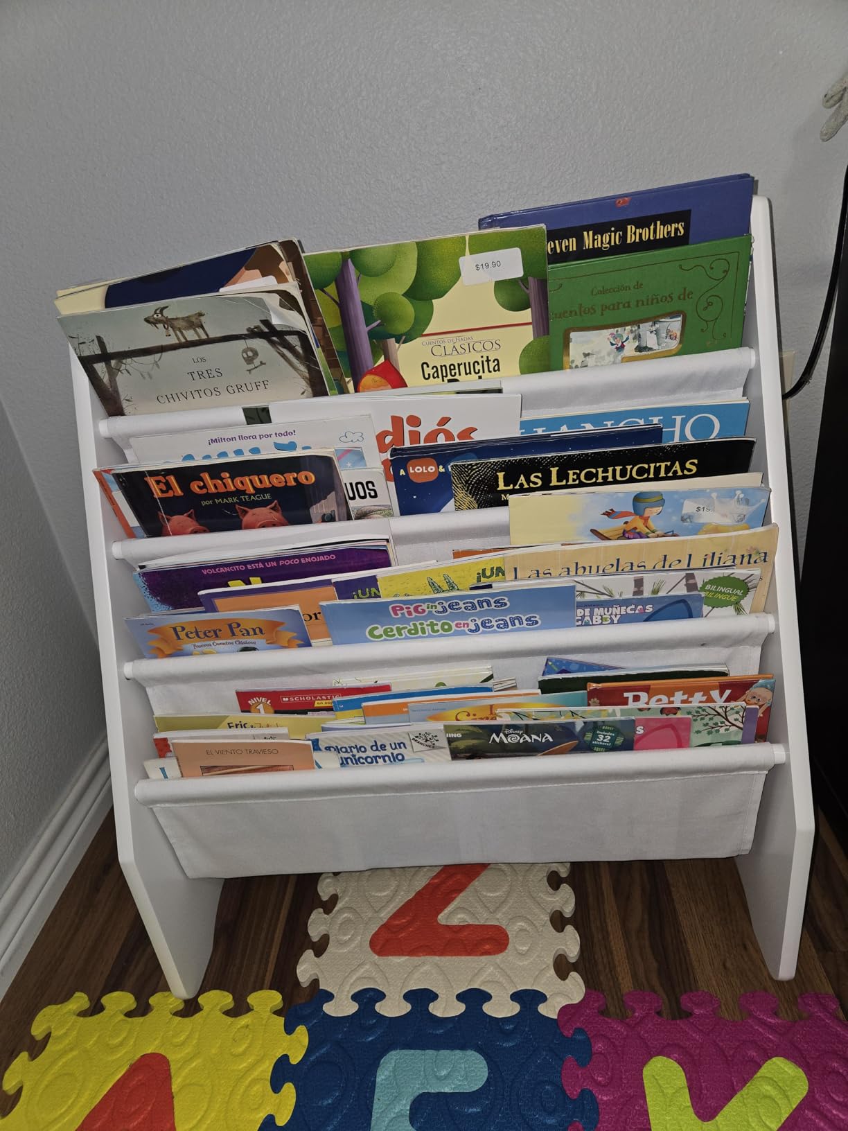 UTEX Kids Bookshelf Storage, Thick Cotton Sling Book Shelf for Kids Rooms | 4-Tier Toddler Magazine Book Rack, Children Book Organizer, Front Facing, Deep, Space Saving, Toddler Room, Gift, White customer photo 2