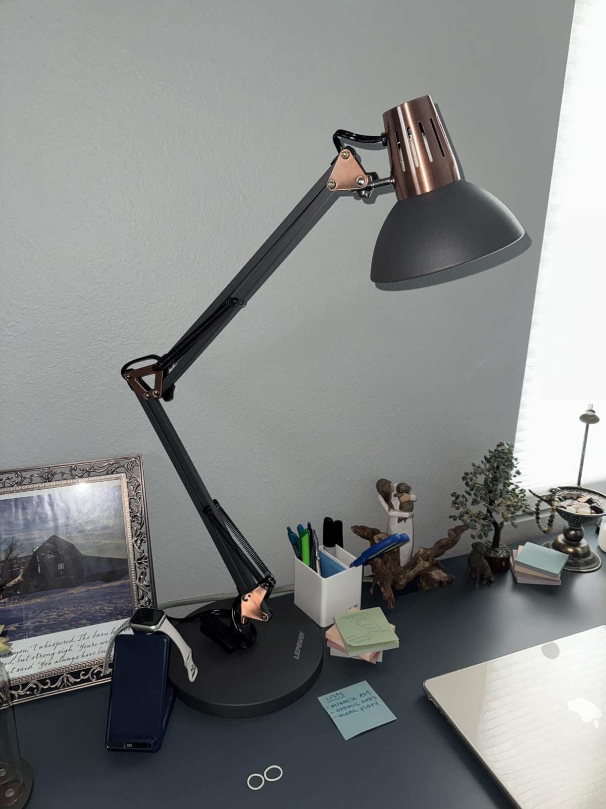 LEPOWER Metal Adjustable Desk Lamp with Clamp, Swing Arm for Home Office | Gooseneck, Architect Style, Eye-Caring Table Lamp, On/Off Switch, E26 Base, Reading for Dorm, Bedroom, Study, Back to School customer photo 2