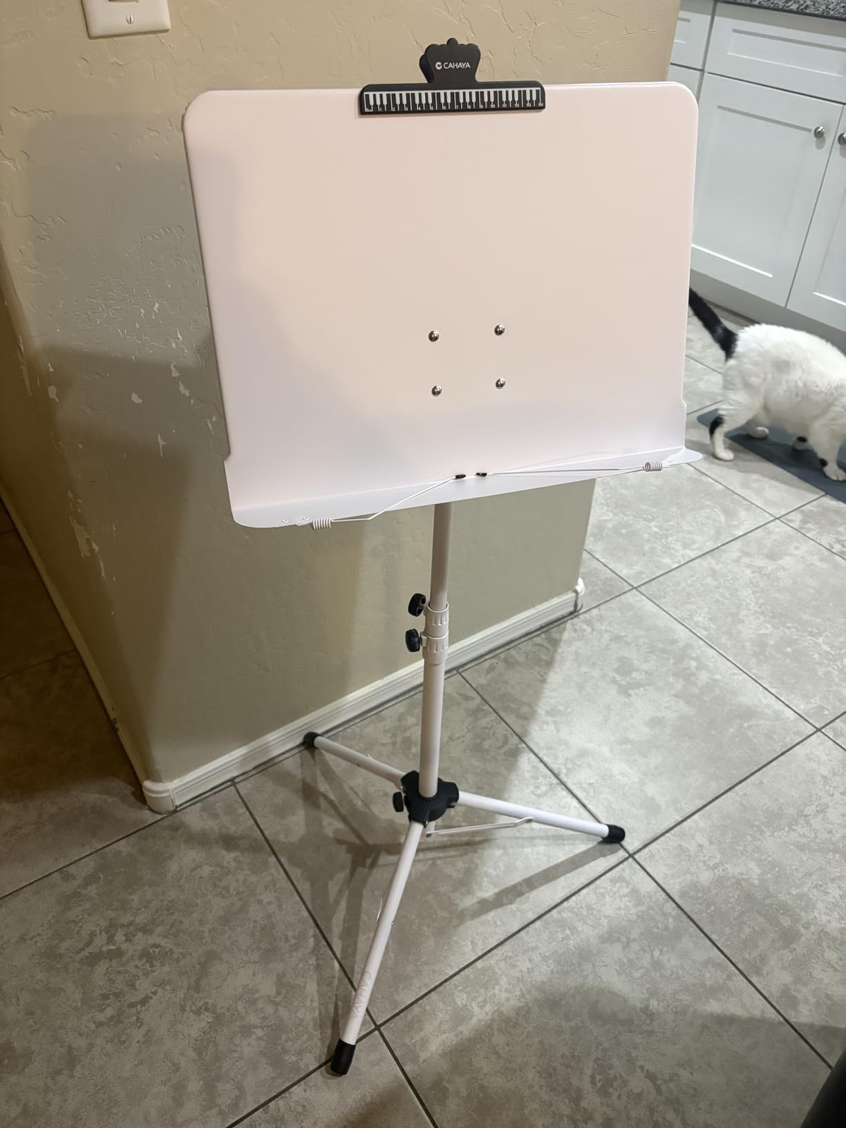 CAHAYA Music Stand for Sheet Music - Dual-use Converts to Desktop Stand Portable& Foldable 31.4-57in Height Adjustable Sturdy to Holds Thick Book or Tablet Include Carrying Bag Sheet Music Folder Clip customer photo 1