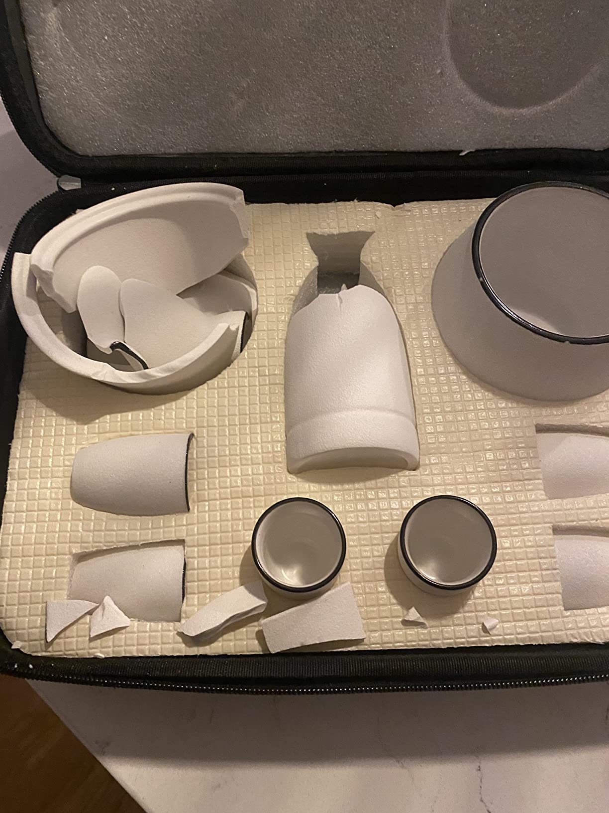 Ceramic Sake Set Cups with Warmer + Sake Saki Drink Storage Box, Porcelain Pottery Hot Cold Saki Drink, 9pcs include 1 Stove 1 Warming Bowl 1 Sake Bottle 6 Cup customer photo 2