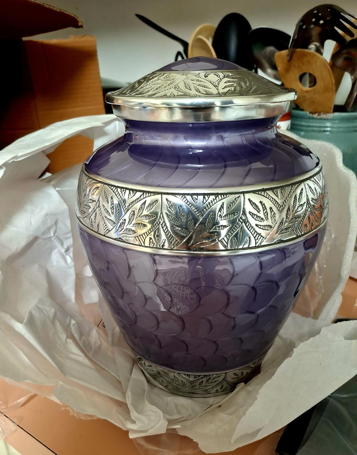 Trupoint Memorials Cremation Urns for Human Ashes, Silver Lining Decorative Burial Urns for Male and Female, Funeral Memorial Urn for Women and Men - Pearl, Adult (200 LB) customer photo 1