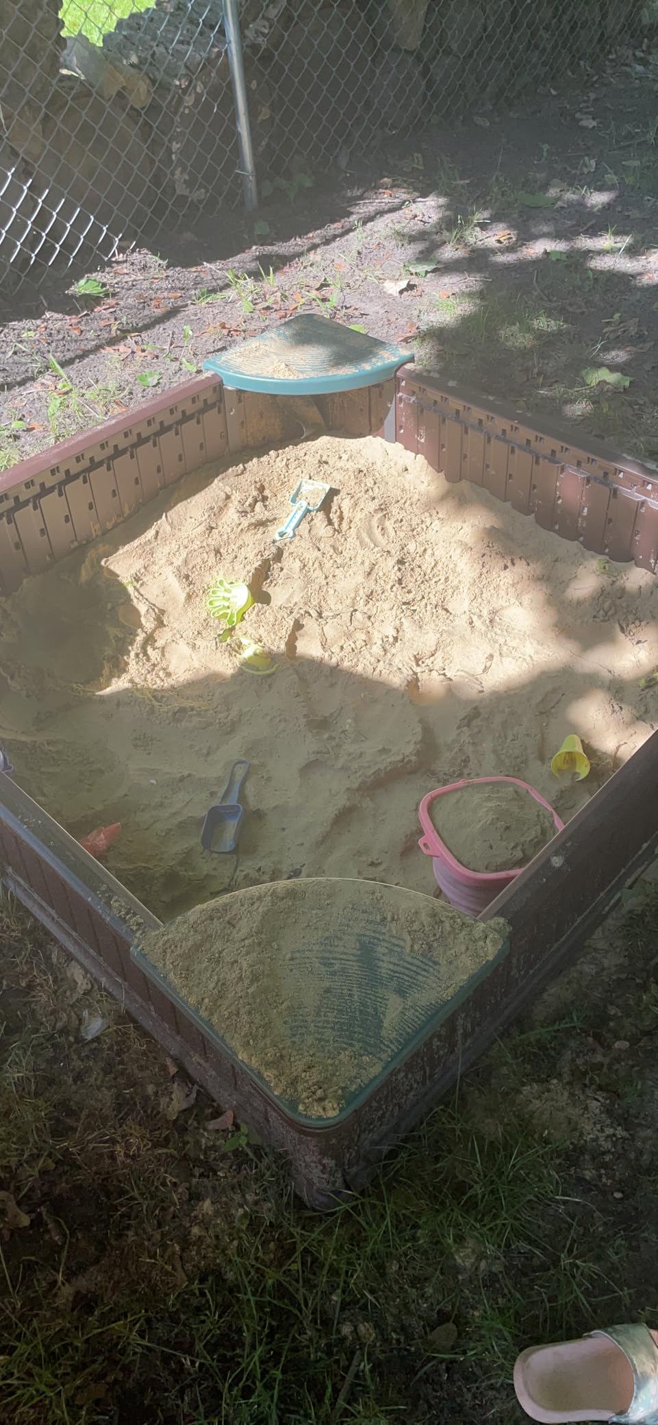 Badger Basket 2-in-1 Sandbox & Garden Planter with Cover - Brown/Green | 2-in-1 sandbox/planter; fitted cover & liner, weather-resistant wood-look build, spacious play area & easy assembly. customer photo 1