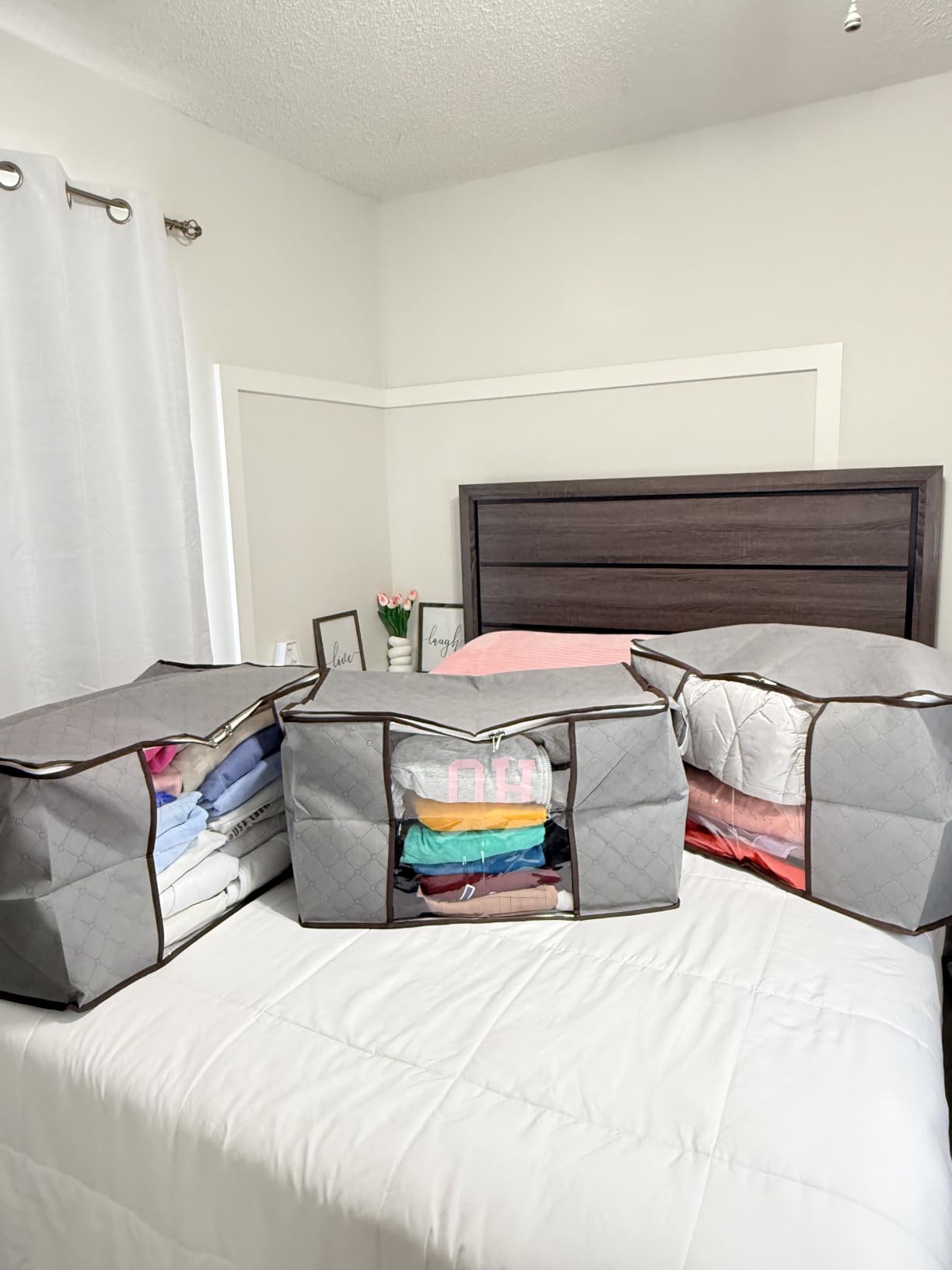 90L Large Storage Bags, 6 Pack Clothes Storage Bins Closet Organizers | Foldable Storage Containers, with Reinforced Handle, for Clothing, Blanket, Comforters, Bed Sheets, Pillows and Toys,Gray customer photo 1