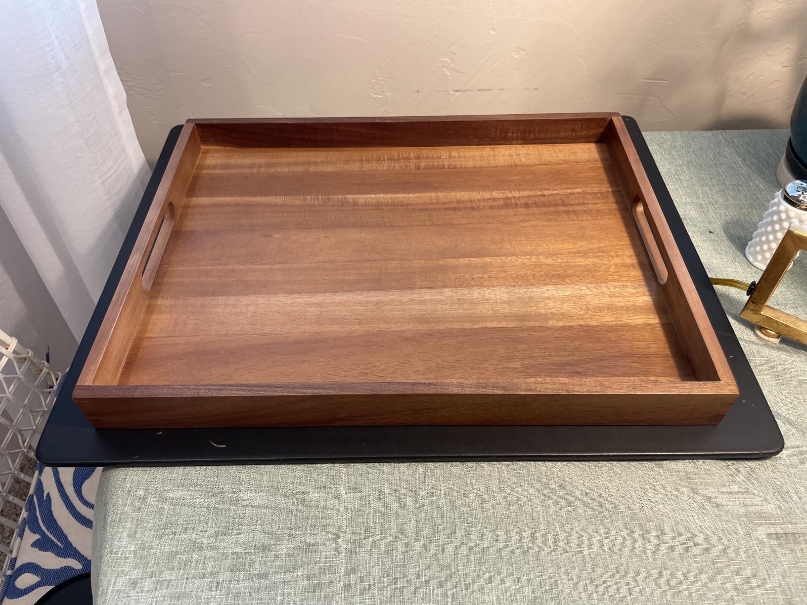 Acacia Wood Serving Tray with Handles (17 Inches) - Decorative Serving Trays Platter for Breakfast in Bed, Lunch, Dinner, Appetizers, Patio, Ottoman, Coffee Table, BBQ, Party customer photo 1