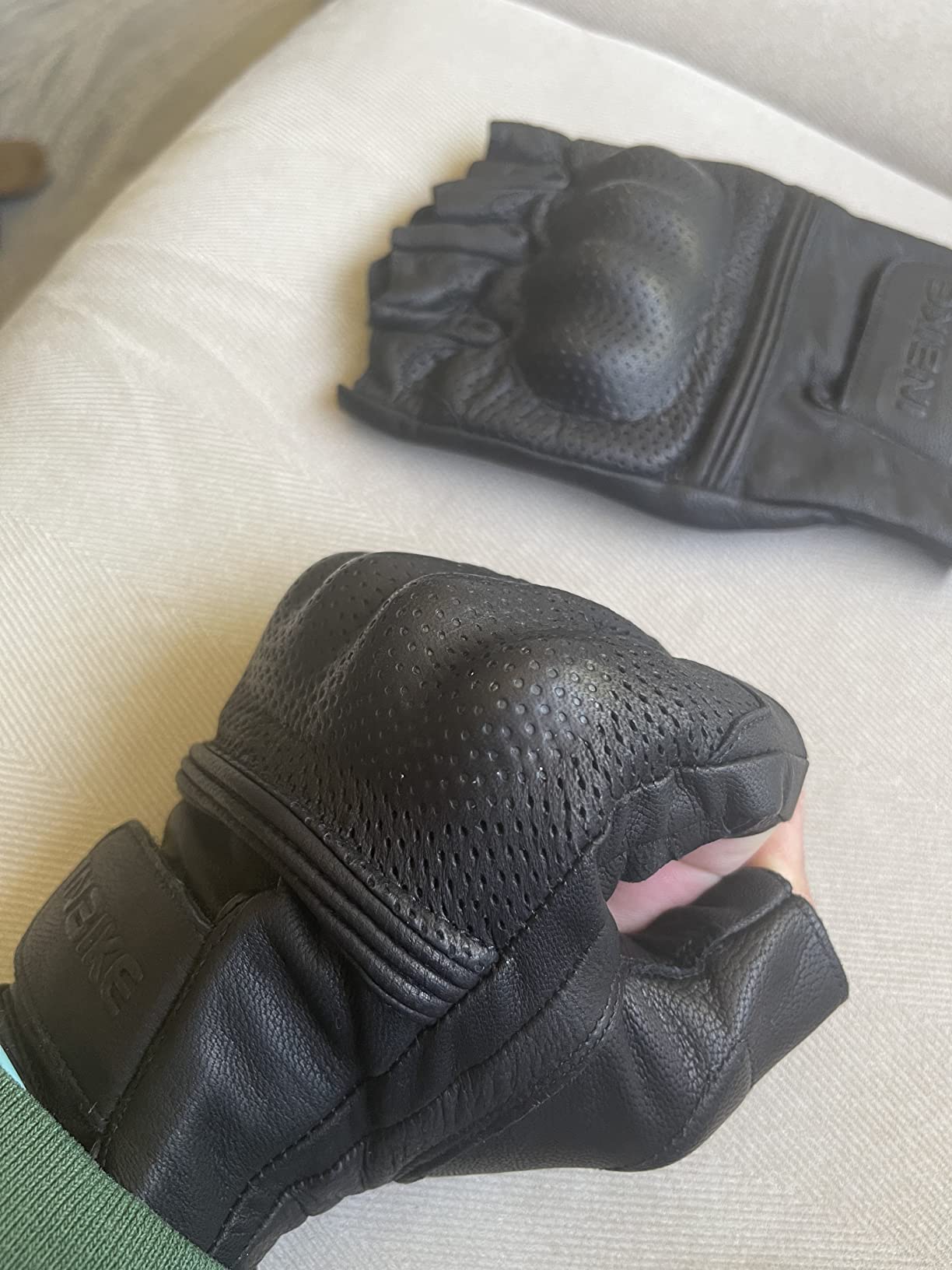 INBIKE Fingerless Motorcycle Gloves Summer Breathable Goatskin Leather Wear Resistant Hard Knuckle customer photo 1