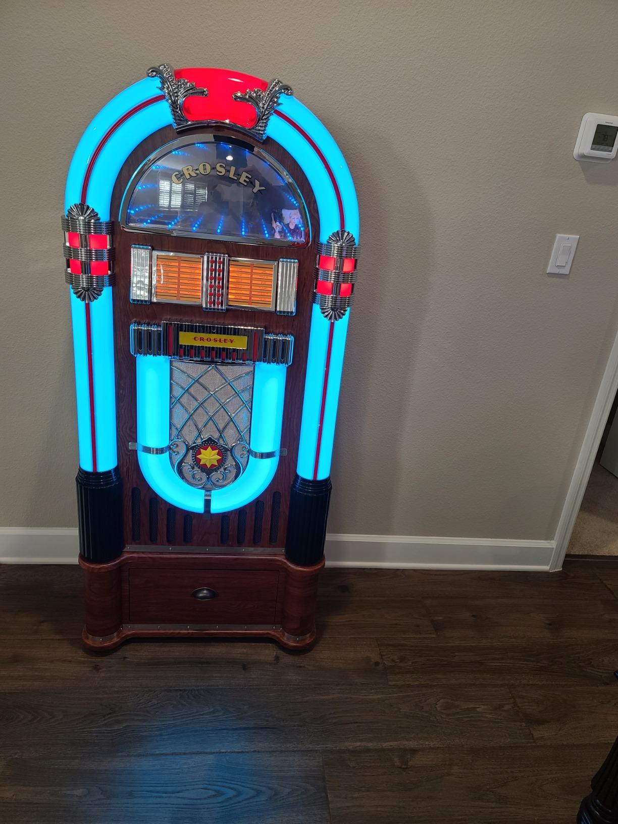 Crosley CR1215A-WA Jukebox with ST15-WA Stand Included, Walnut | AM/FM Radio, Bluetooth In, CD Player customer photo 2