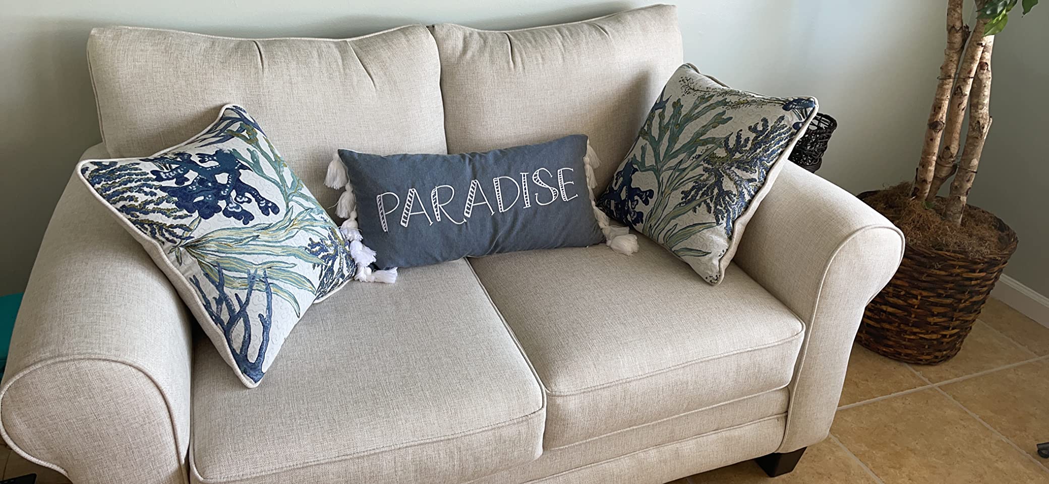 Levtex Home - Truro - Decorative Pillow (12 X 24in.) - Paradise - Dusty Blue and White customer photo 1