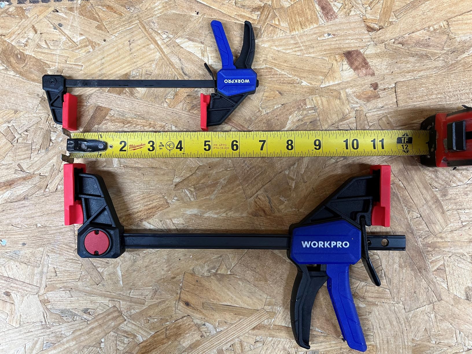 WORKPRO Bar Clamps for Woodworking, 6-Pack One-Handed Clamp/Spreader, 6-Inch (4) and 12-Inch (2) Wood Clamps Set, Light-Duty Quick-Change F Clamp with 150 lbs Load Limit Blue customer photo 2