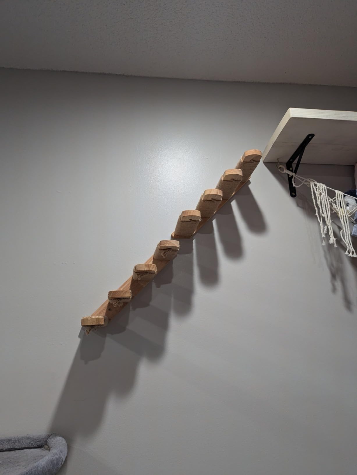 FUKUMARU Cat Climbing Shelf Wall Mounted, Small | Four Step Cat Stair, Natural Jute Scratching, Solid Rubber Wood, Kitten Shelves Furniture customer photo 1