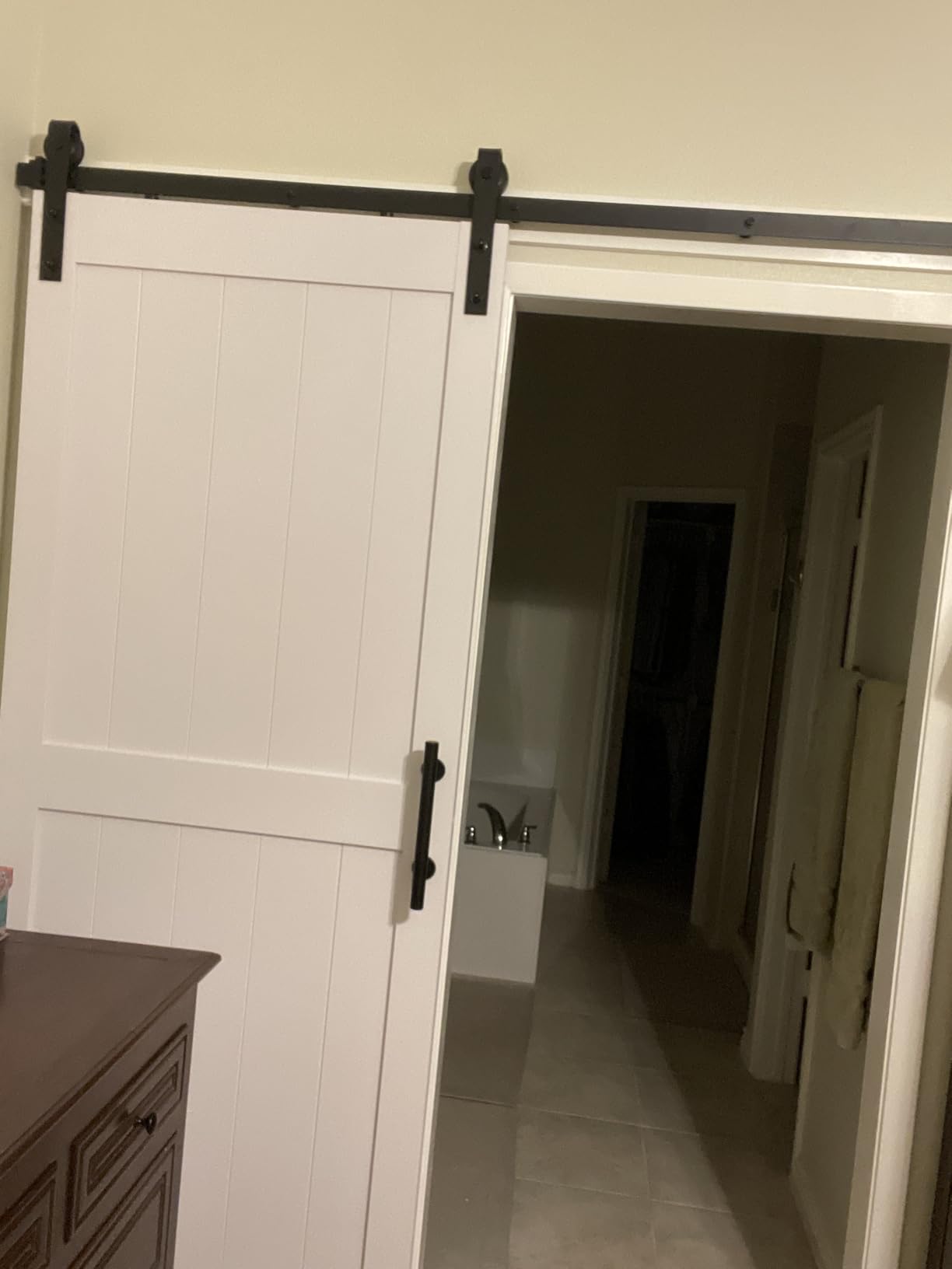 36in x 84in MDF Sliding Barn Door with 6.6ft Barn Door Hardware Kit & Handle, Pre-Drilled Holes Easy Assembly, White, H-Frame customer photo 1